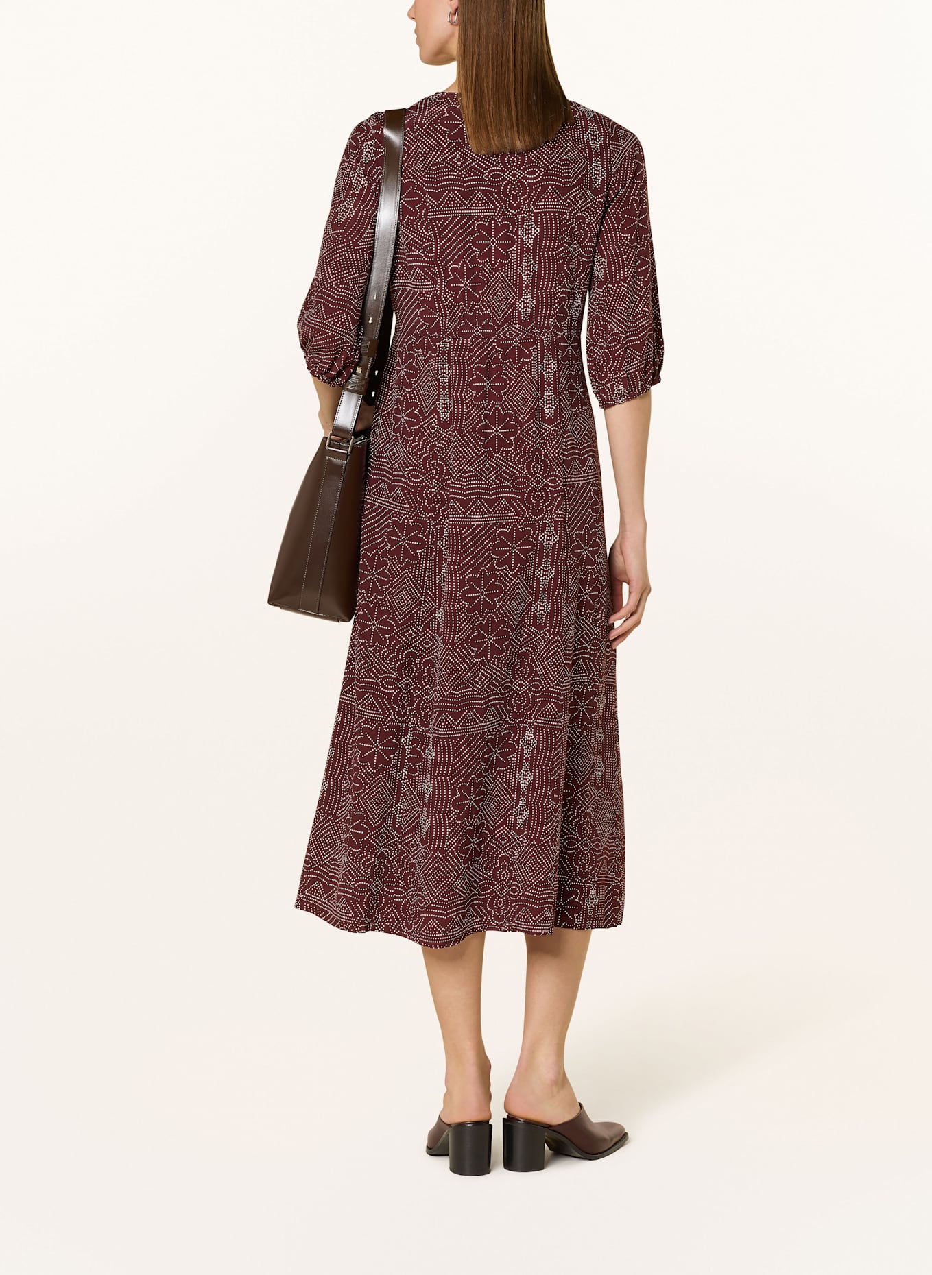 Part Two TITTA dress with 3/4 sleeves: DARK RED / WHITE