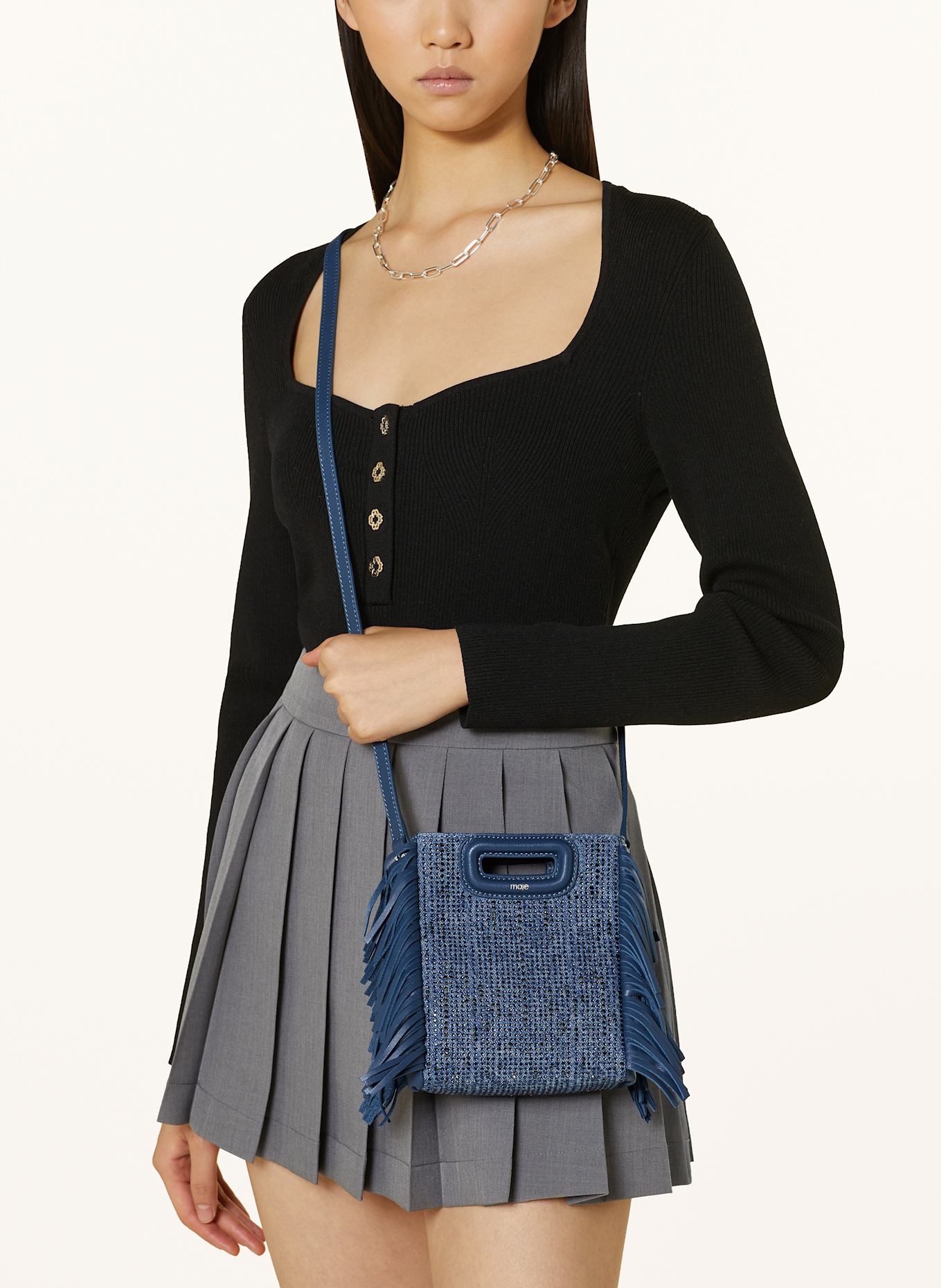 maje Handtasche mit Schmucksteinen: BLAU