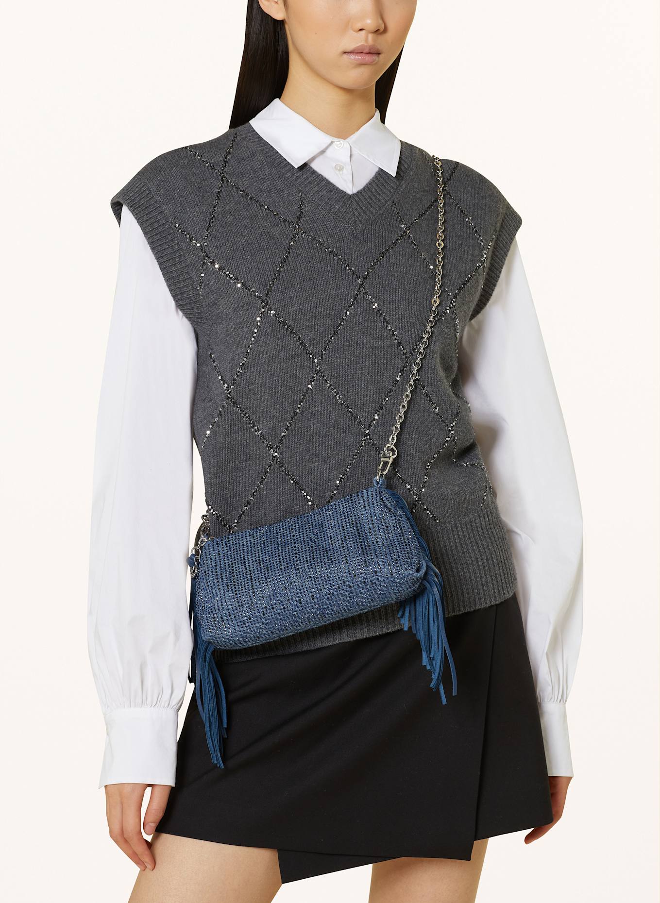 maje Clutch mit Schmucksteinen: BLAU