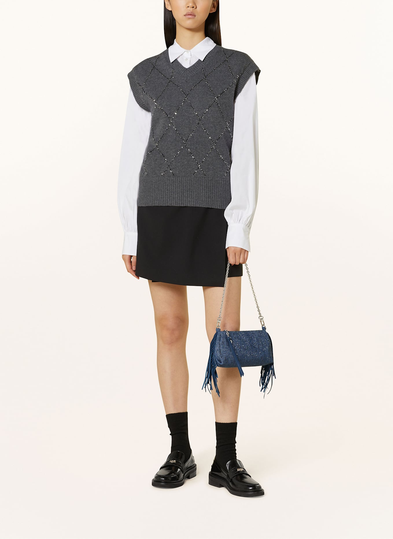 maje Clutch mit Schmucksteinen: BLAU