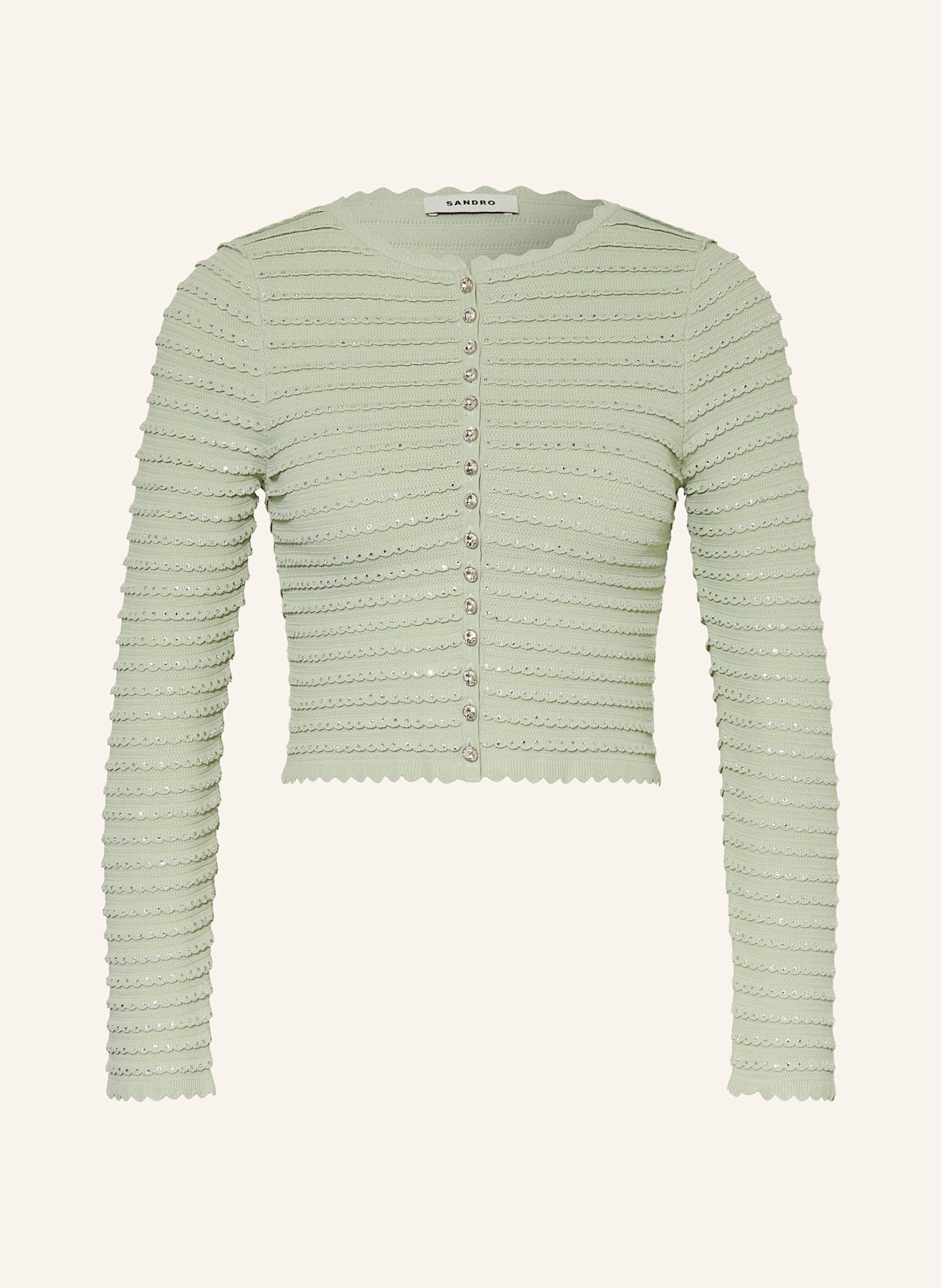 SANDRO Strickjacke mit Schmucksteinen: HELLGRÜN
