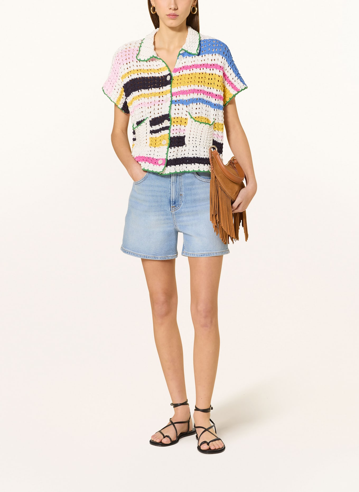 Rich & Royal Cardigan: WHITE / PINK / DARK YELLOW