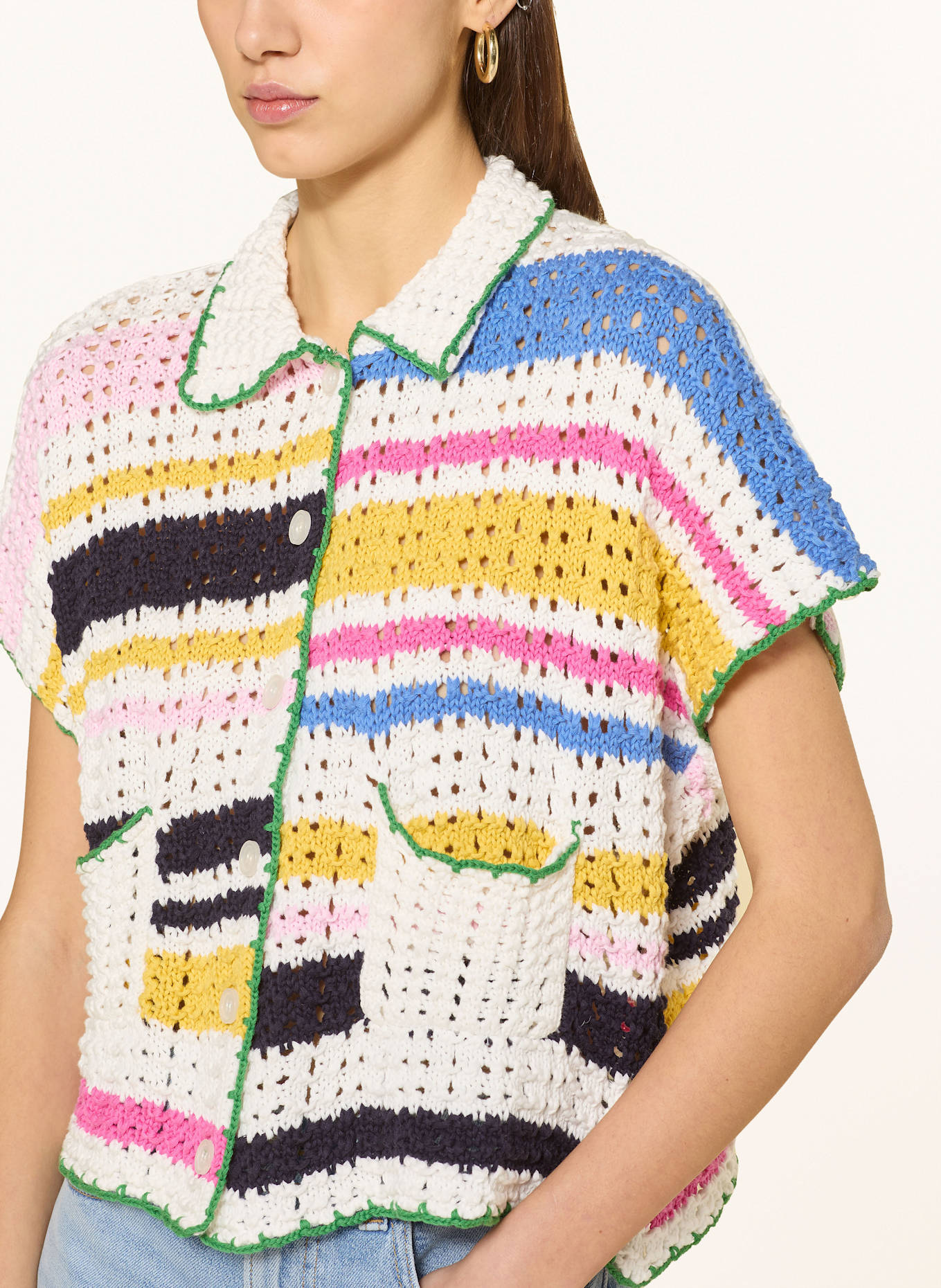 Rich & Royal Cardigan: WHITE / PINK / DARK YELLOW