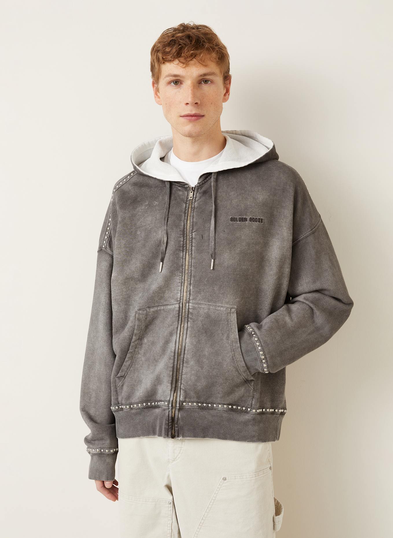 GOLDEN GOOSE Sweatjacke mit Nieten: DUNKELGRAU