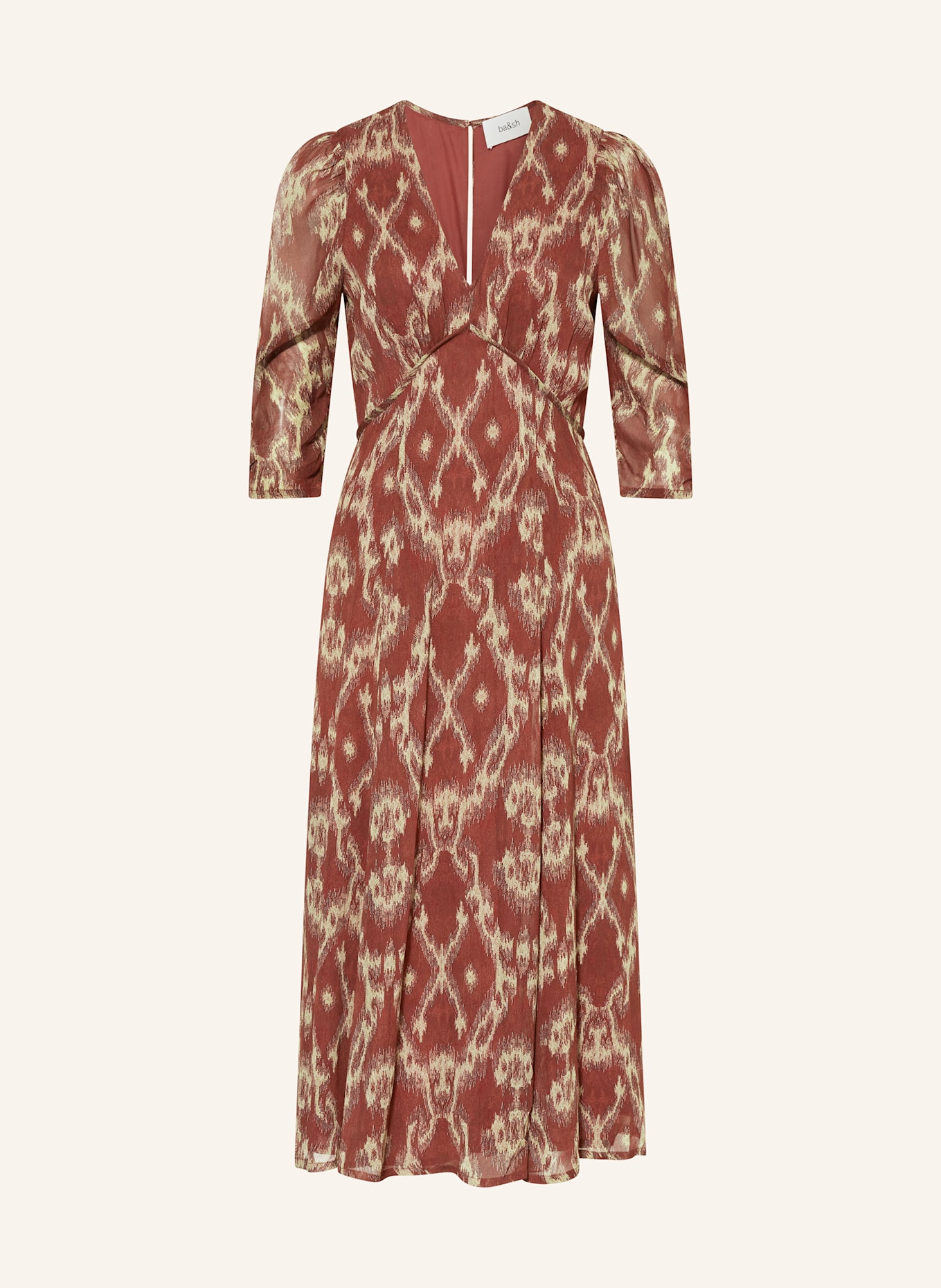 ba&sh Kleid MATSA mit 3/4-Arm: DUNKELROT / HELLGELB