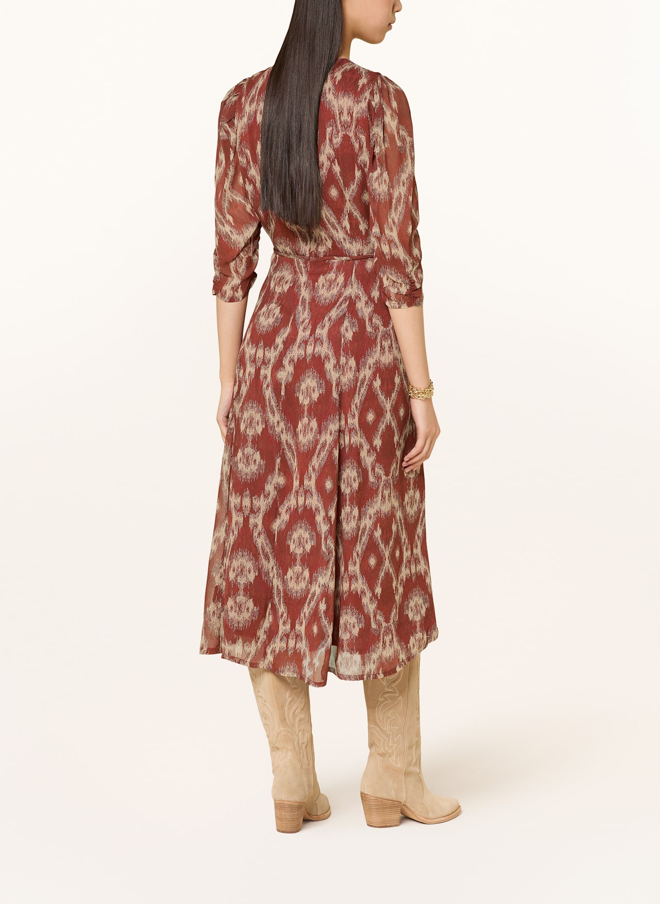 ba&sh Kleid MATSA mit 3/4-Arm: DUNKELROT / HELLGELB