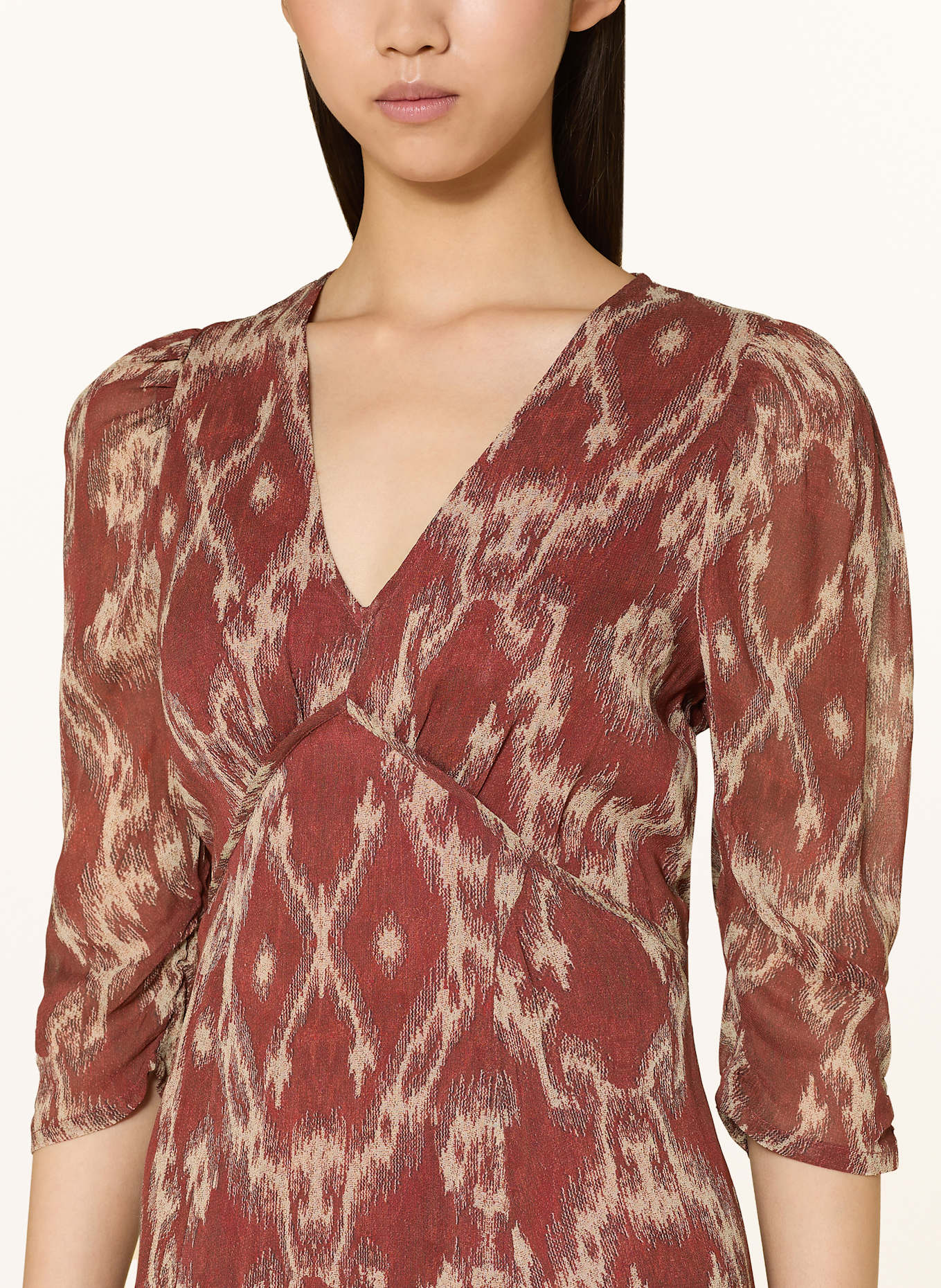 ba&sh Kleid MATSA mit 3/4-Arm: DUNKELROT / HELLGELB