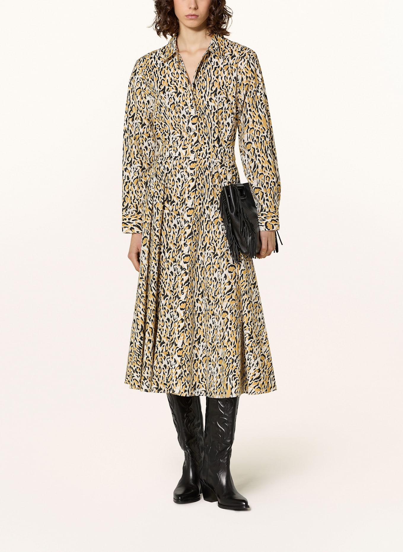 maje Hemdblusenkleid: BEIGE/ WEISS/ SCHWARZ