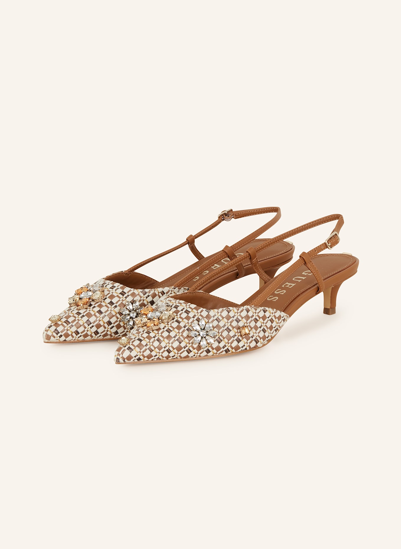 GUESS Slingpumps JESSENY mit Schmucksteinen: BRAUN / ECRU