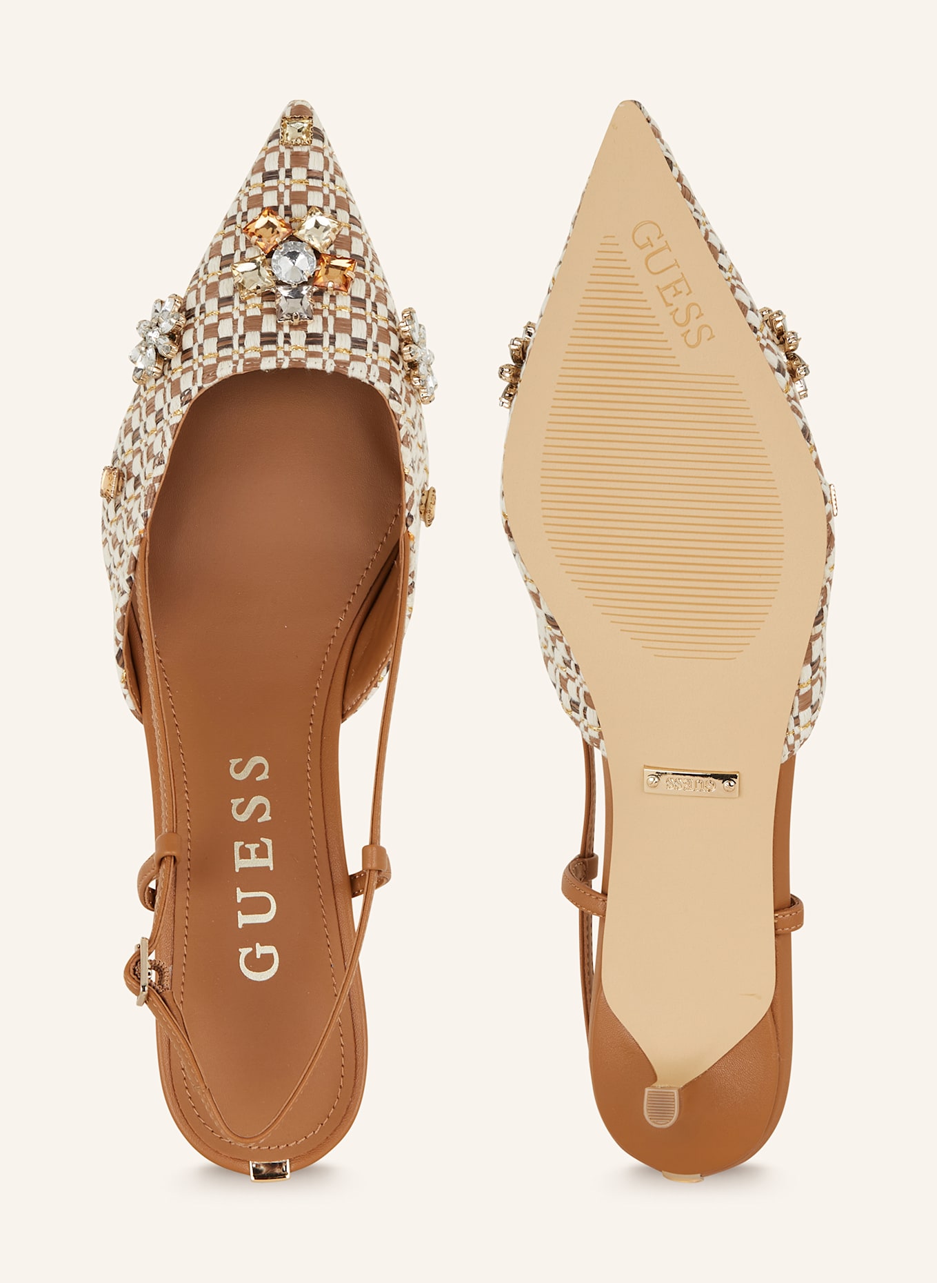 GUESS Slingpumps JESSENY mit Schmucksteinen: BRAUN / ECRU