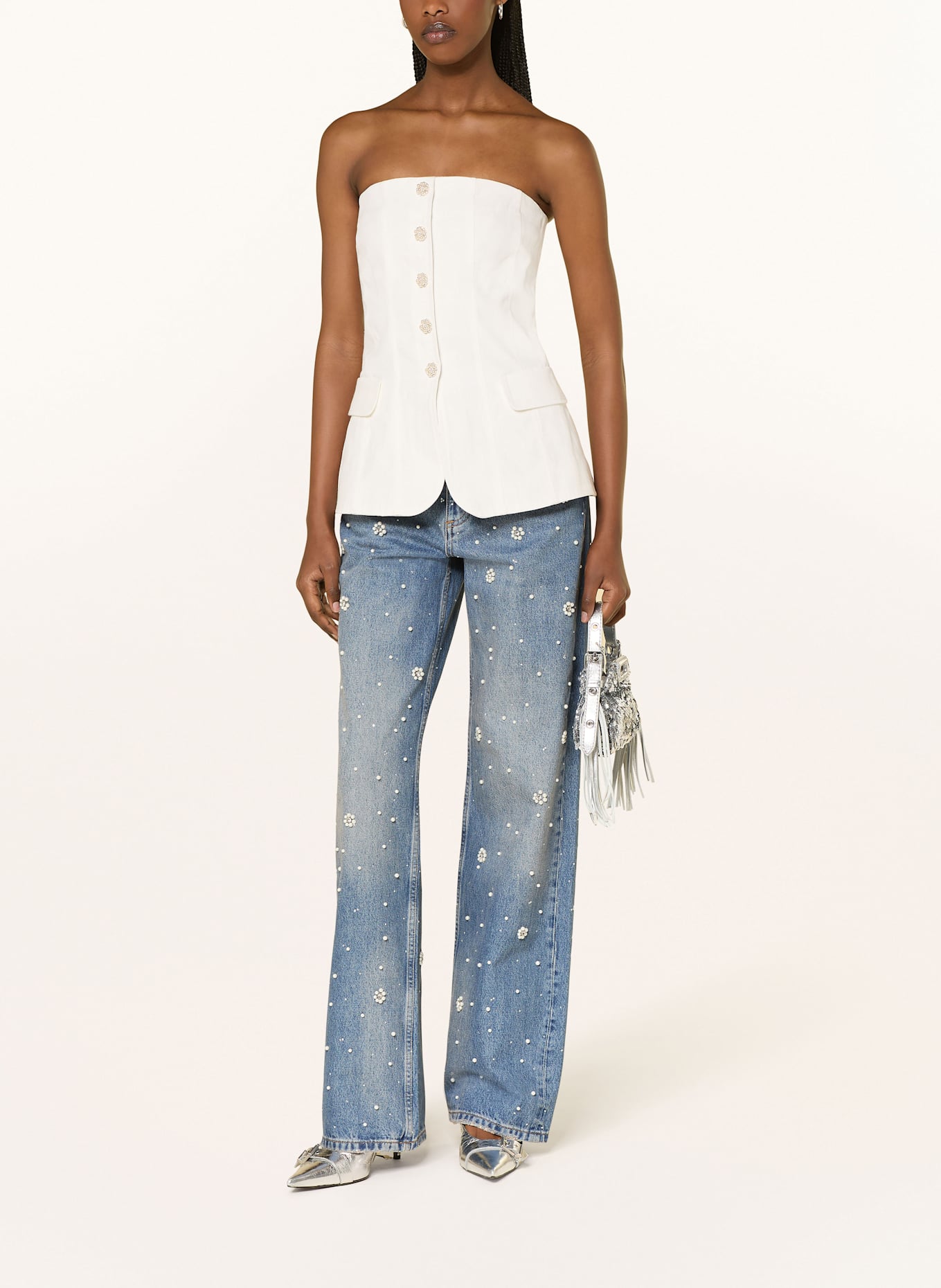 maje Off-Shoulder-Top mit Leinen: ECRU