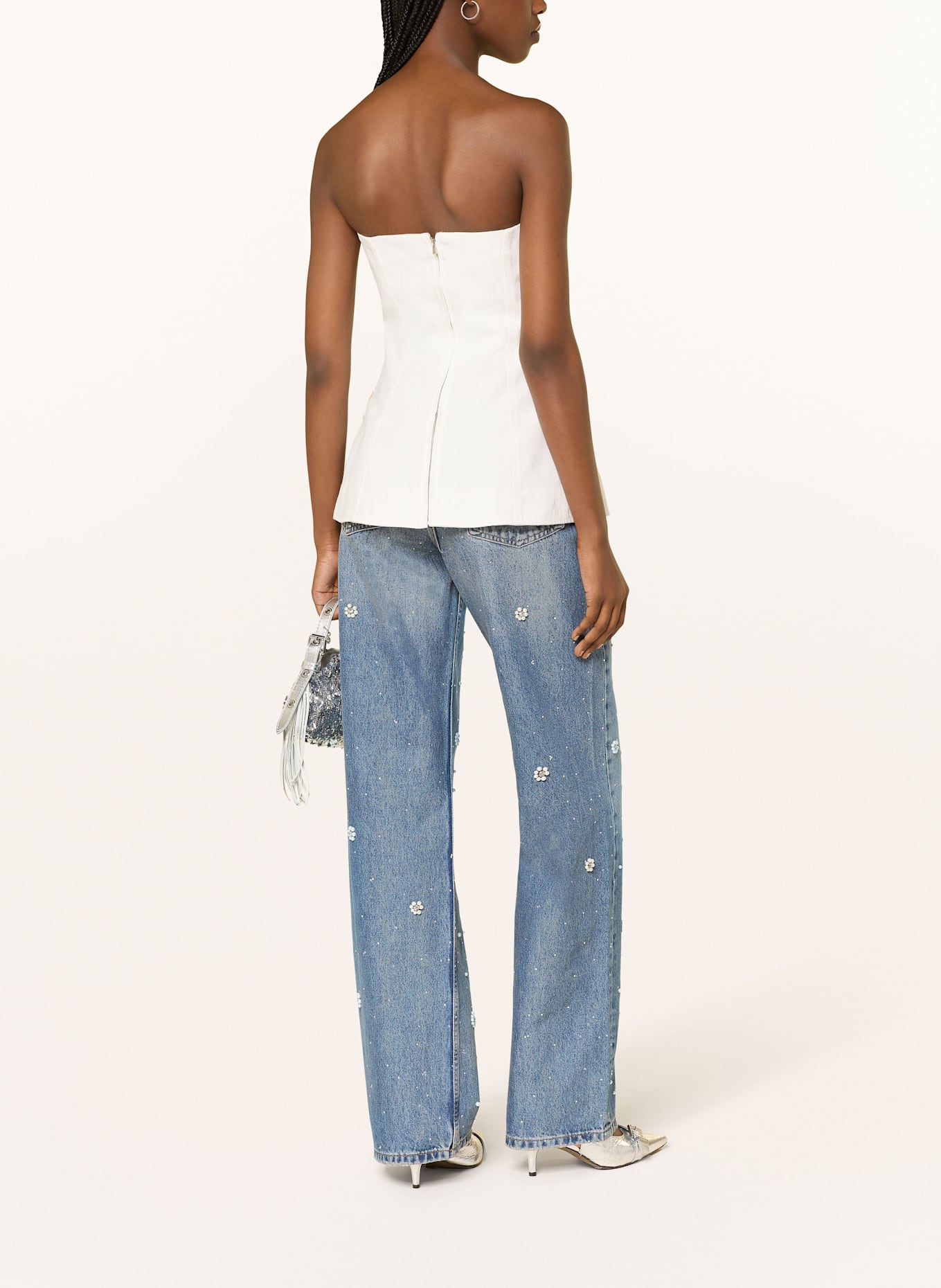 maje Off-Shoulder-Top mit Leinen: ECRU