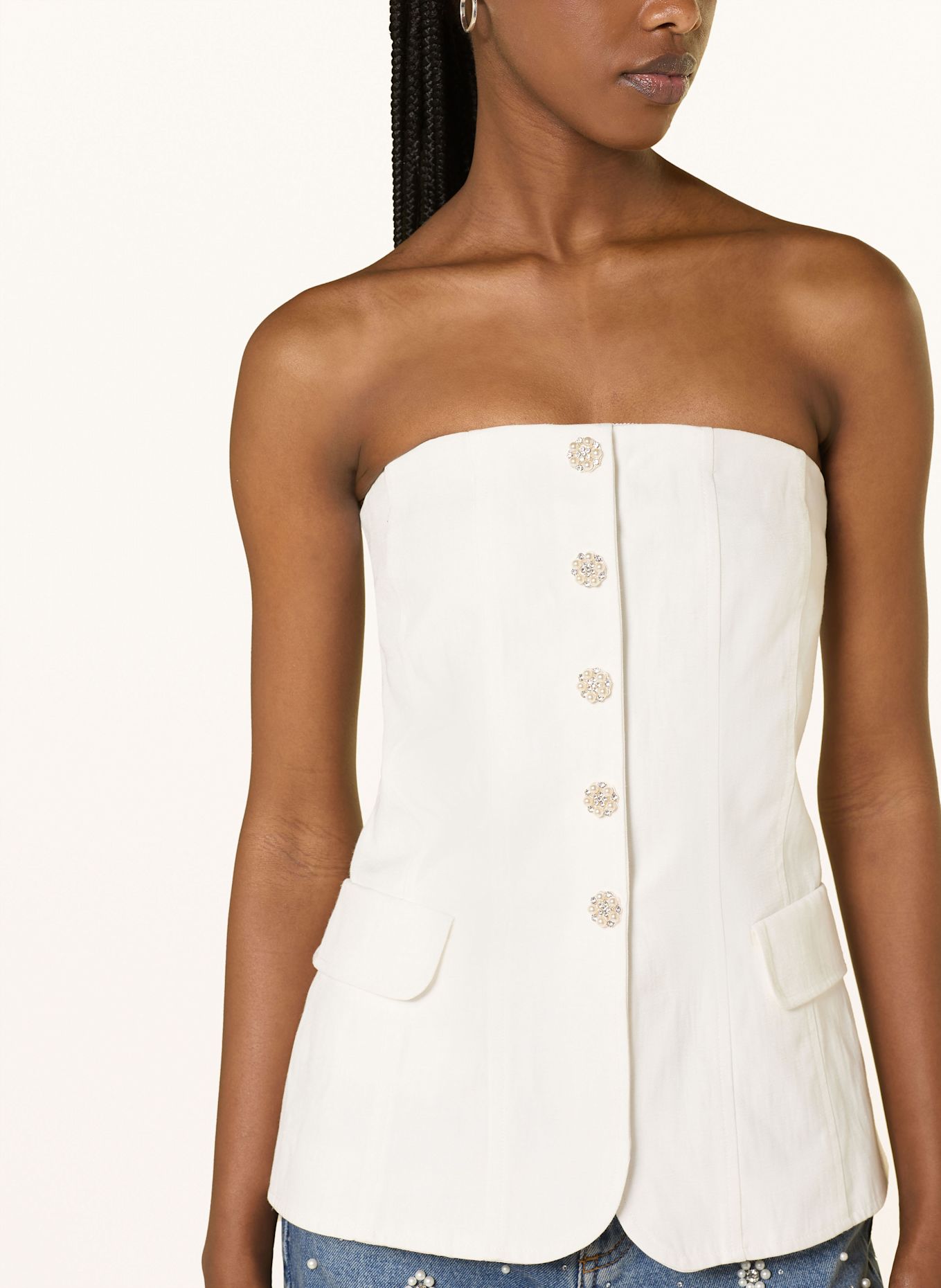 maje Off-Shoulder-Top mit Leinen: ECRU
