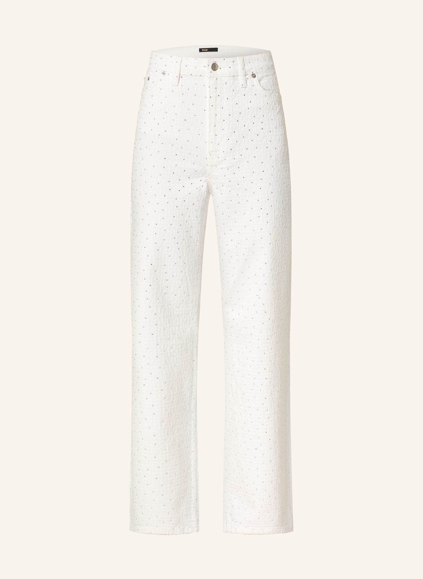 maje Flared Jeans PANTIKUSA mit Schmucksteinen: WEISS/ SILBER