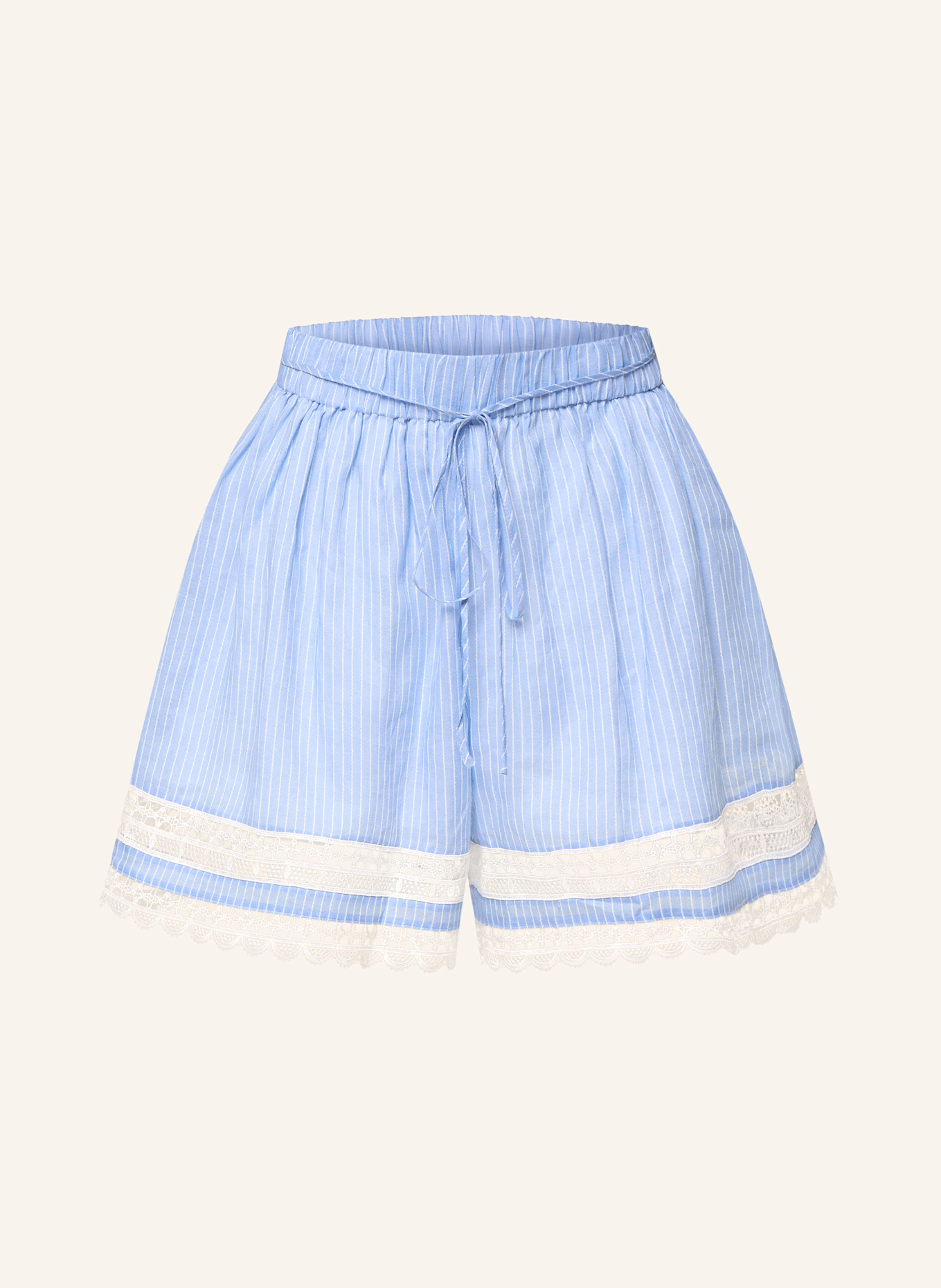 CLAUDIE PIERLOT Shorts mit Spitze: HELLBLAU/ WEISS