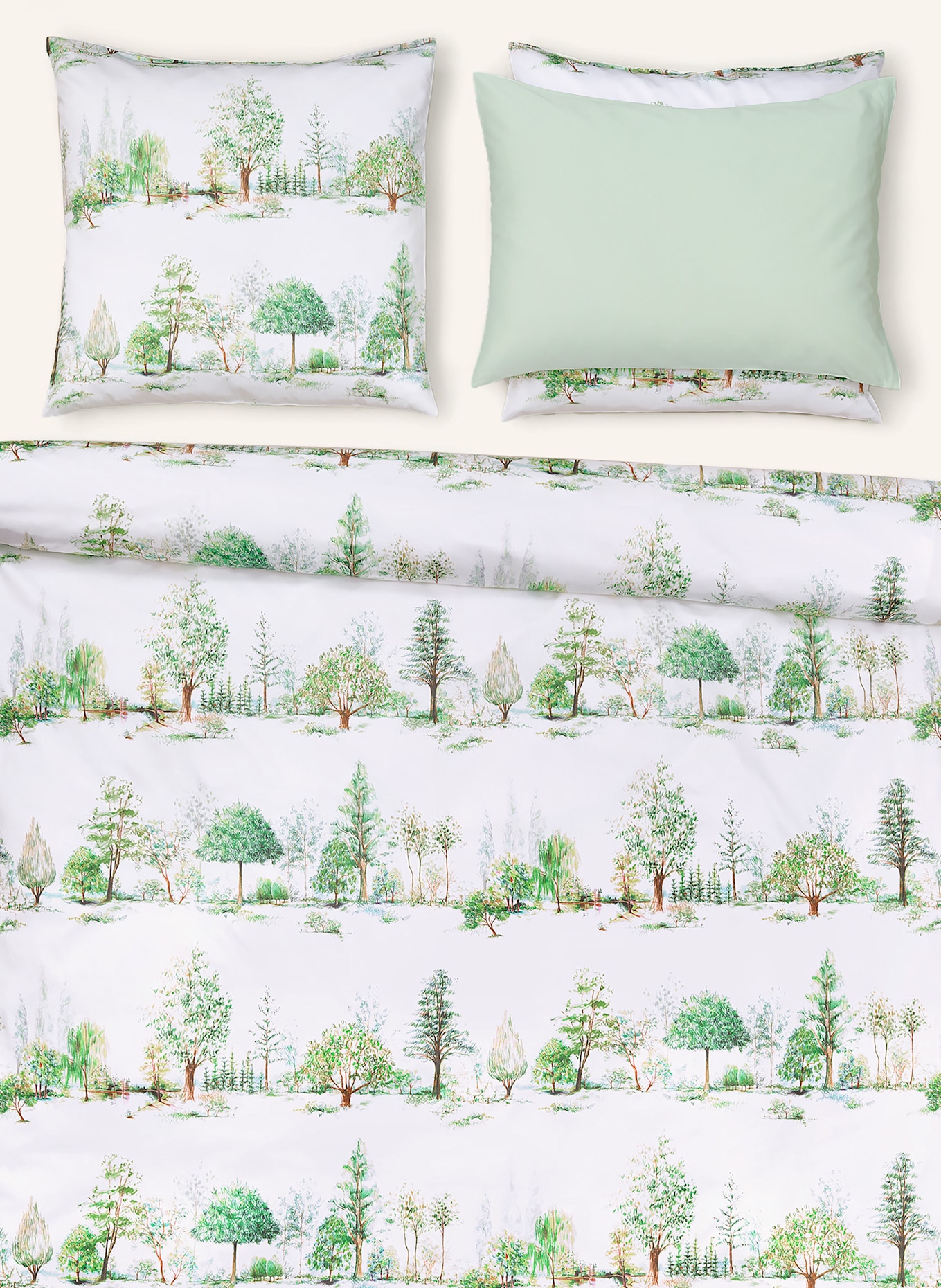 Christian Fischbacher Bettwäsche TREES: WEISS / GRÜN