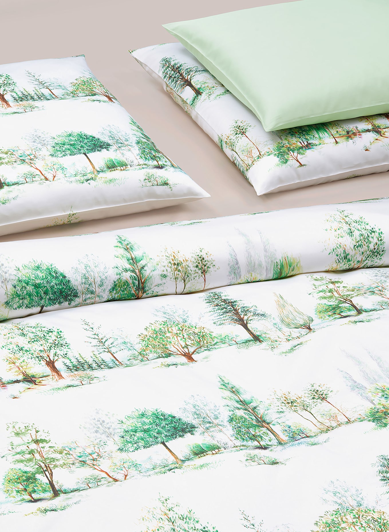 Christian Fischbacher Bettwäsche TREES: WEISS / GRÜN