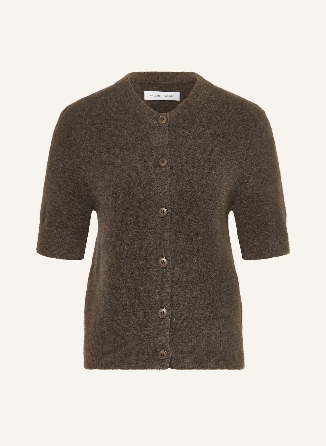 SAMSØE  SAMSØE Pletený kabátek SANOURA s merino vlnou a alpakou: TMAVĚ HNĚDÁ