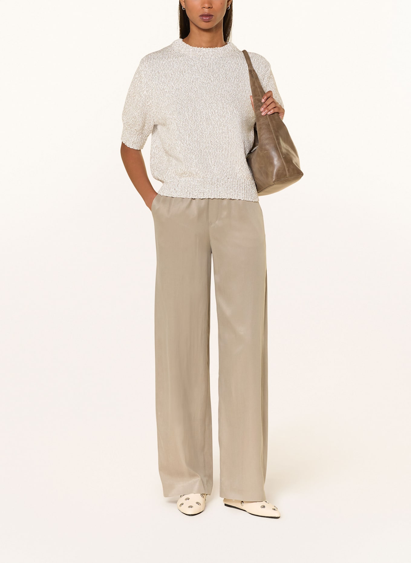 DRYKORN CONSIDER satin wide leg trousers: GREEN