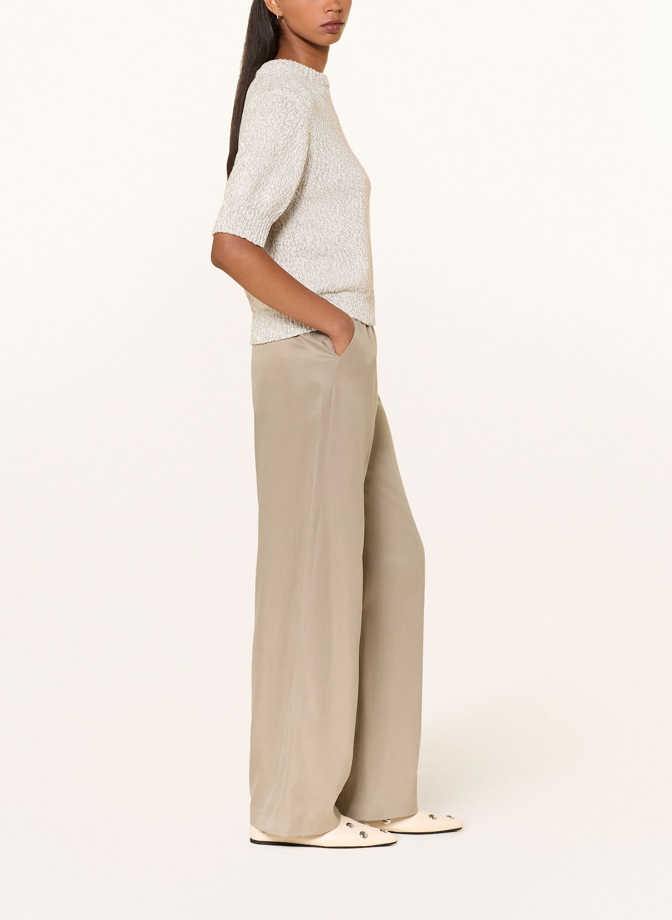 DRYKORN CONSIDER satin wide leg trousers: GREEN