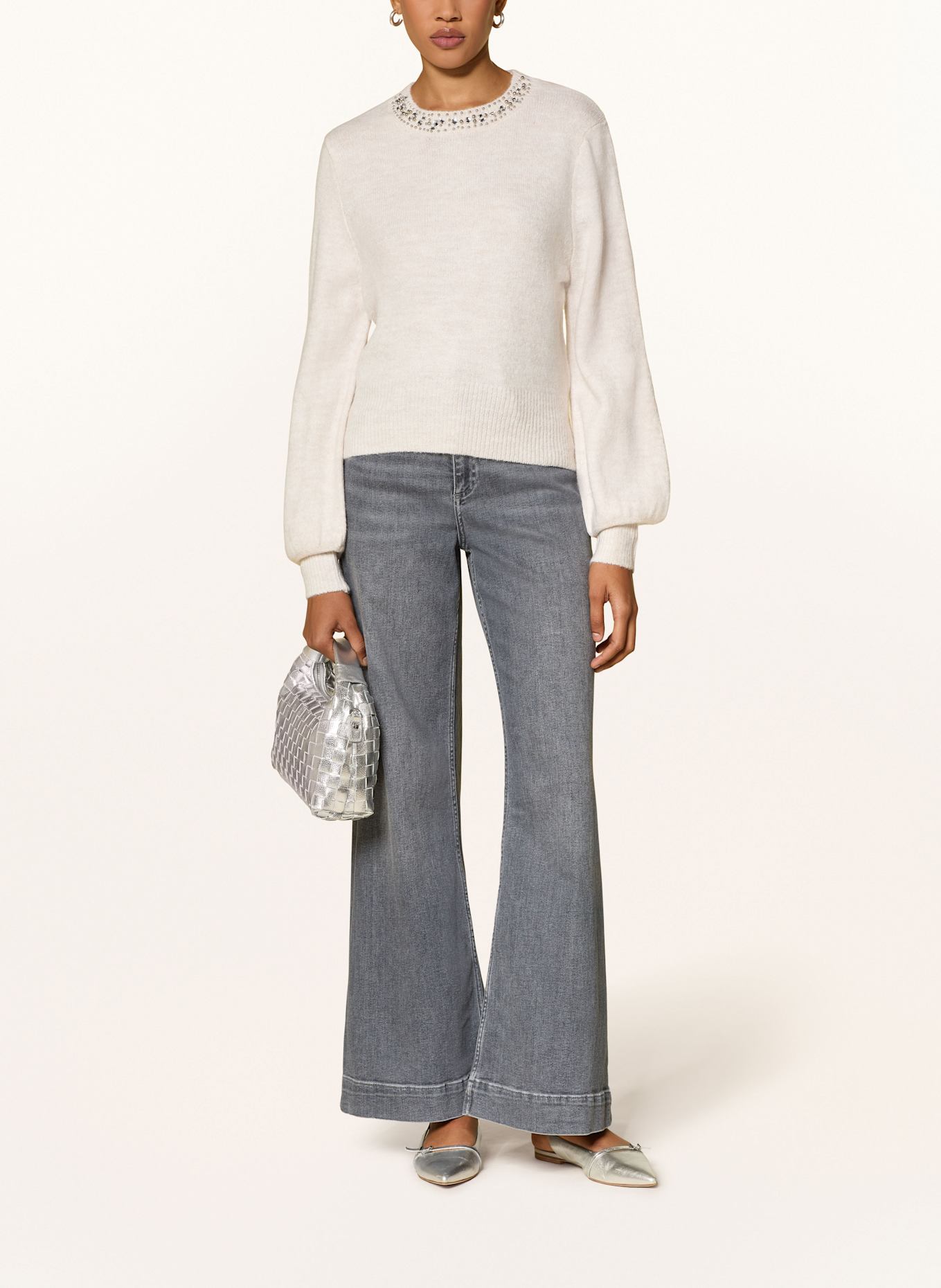 ONLY Pullover mit Schmucksteinen und Schmuckperlen: CREME