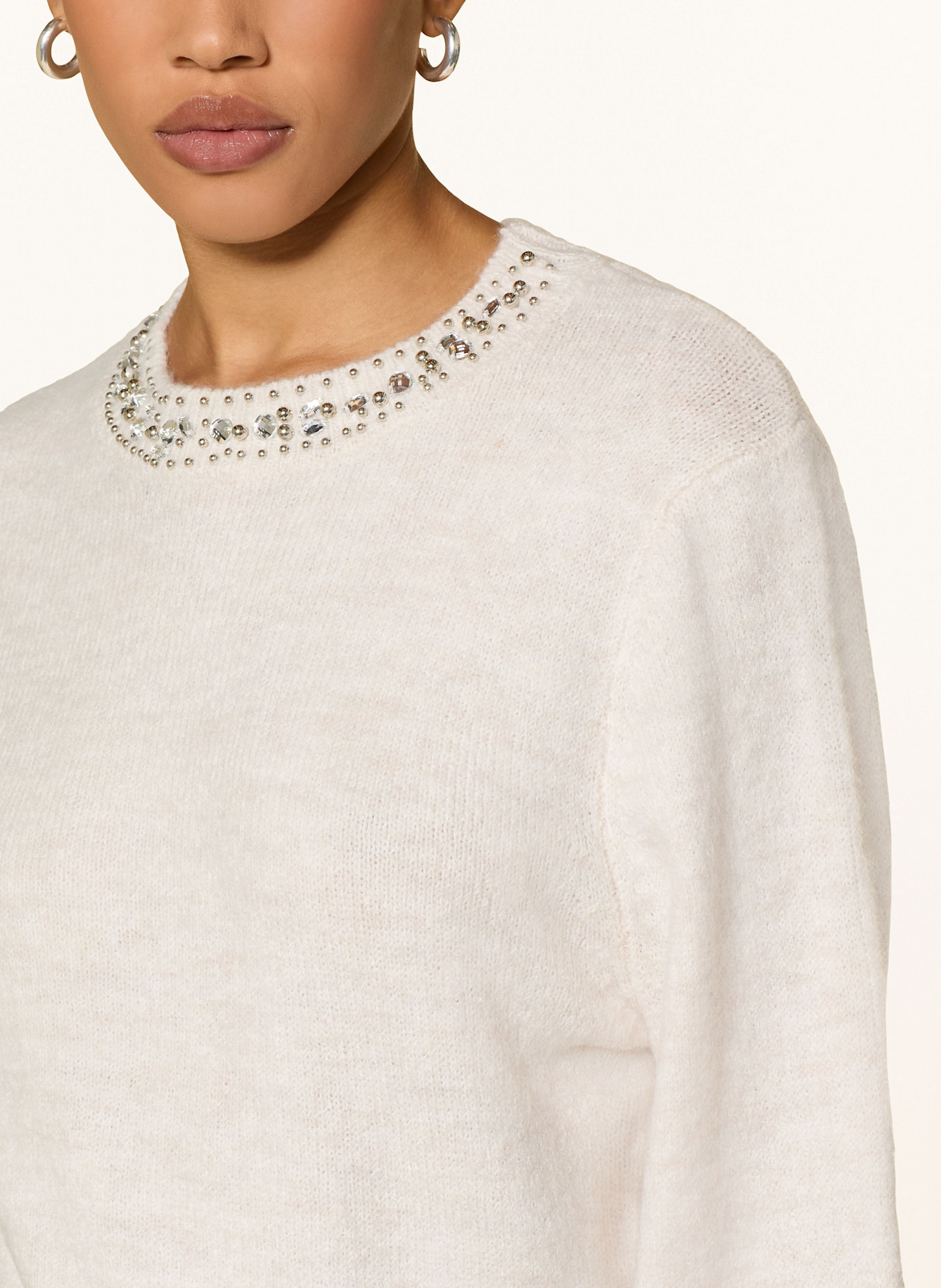 ONLY Pullover mit Schmucksteinen und Schmuckperlen: CREME