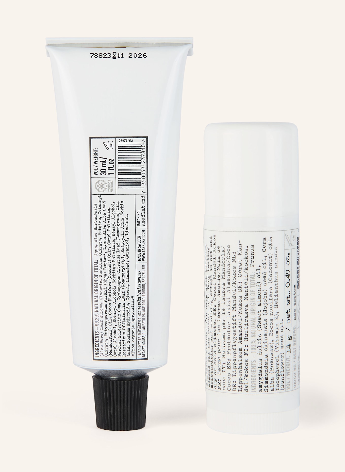 L:A BRUKET Set: Lippenpflege 017 und Handcreme 159: WEISS