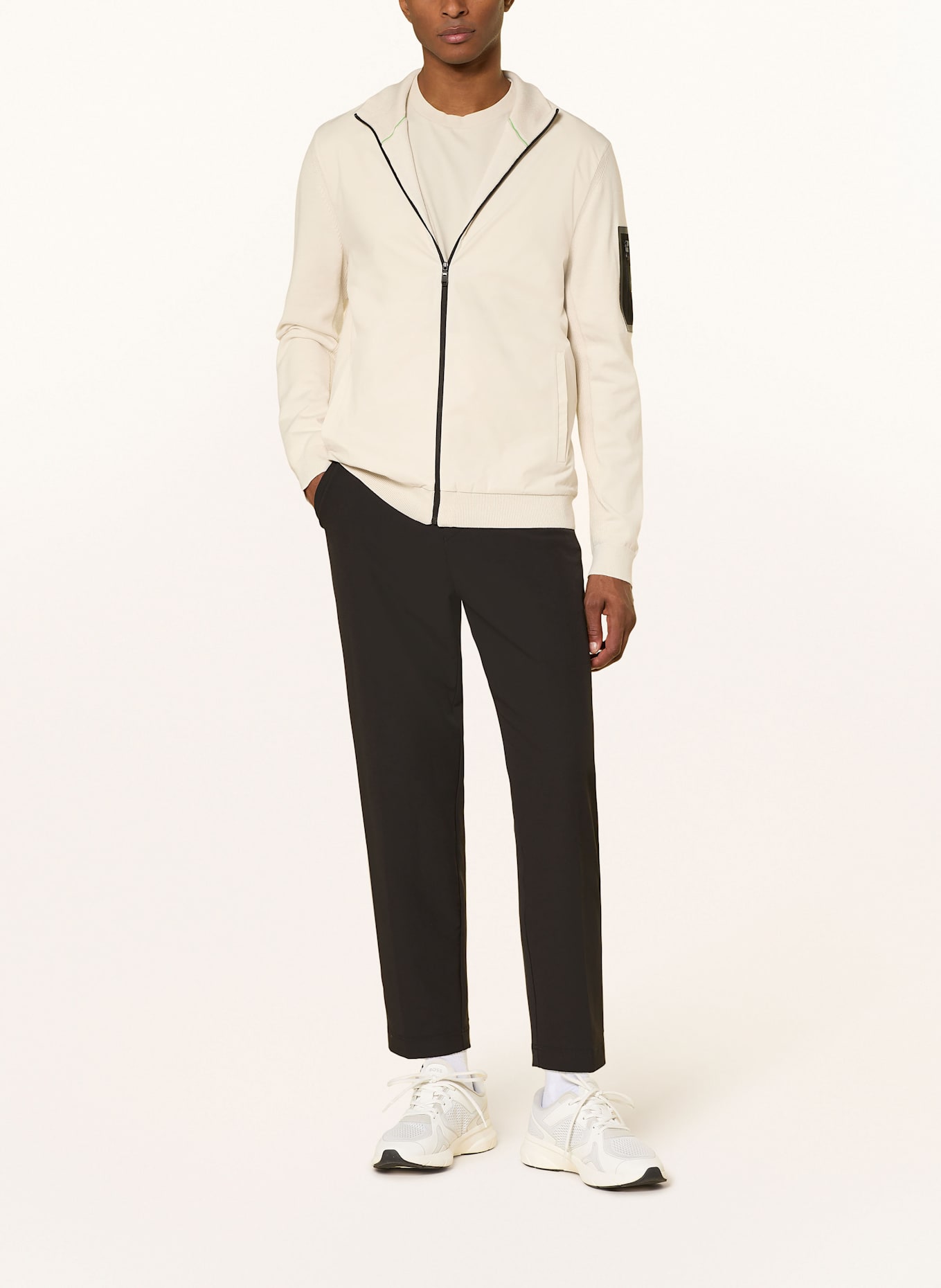 BOSS MOMENTUM cardigan in a material mix with merino wool: ECRU