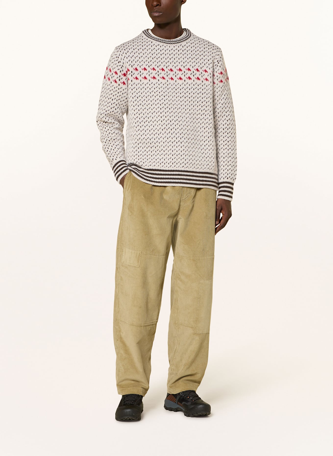 MAMMUT Pullover DIRETTISIMA WOOL: ECRU / DUNKELBRAUN / ROT