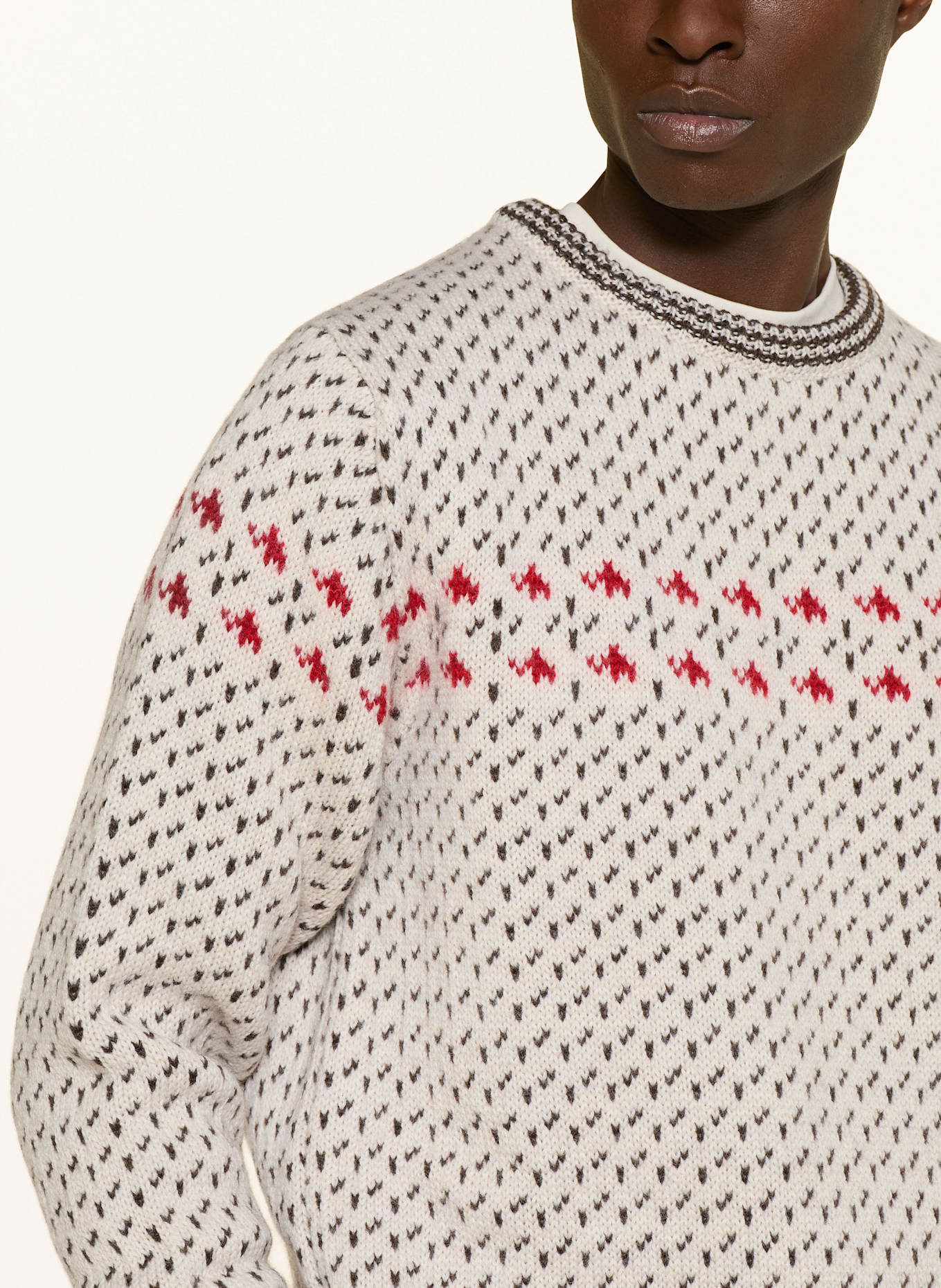 MAMMUT Pullover DIRETTISIMA WOOL: ECRU / DUNKELBRAUN / ROT