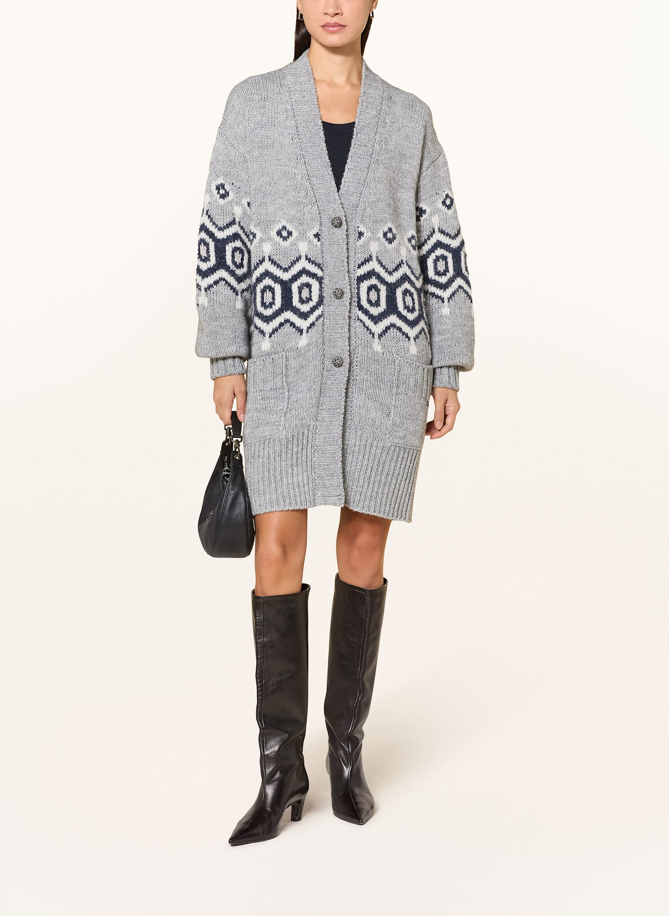 LIU JO Strickjacke mit Glitzergarn: GRAU / DUNKELBLAU / WEISS