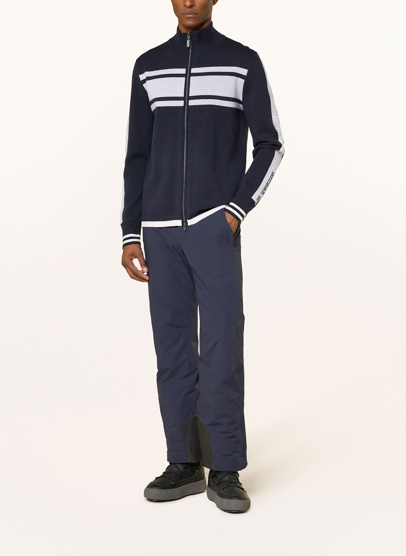 WE NORWEGIANS Midlayer-Jacke ROCKY aus Merinowolle: DUNKELBLAU / WEISS