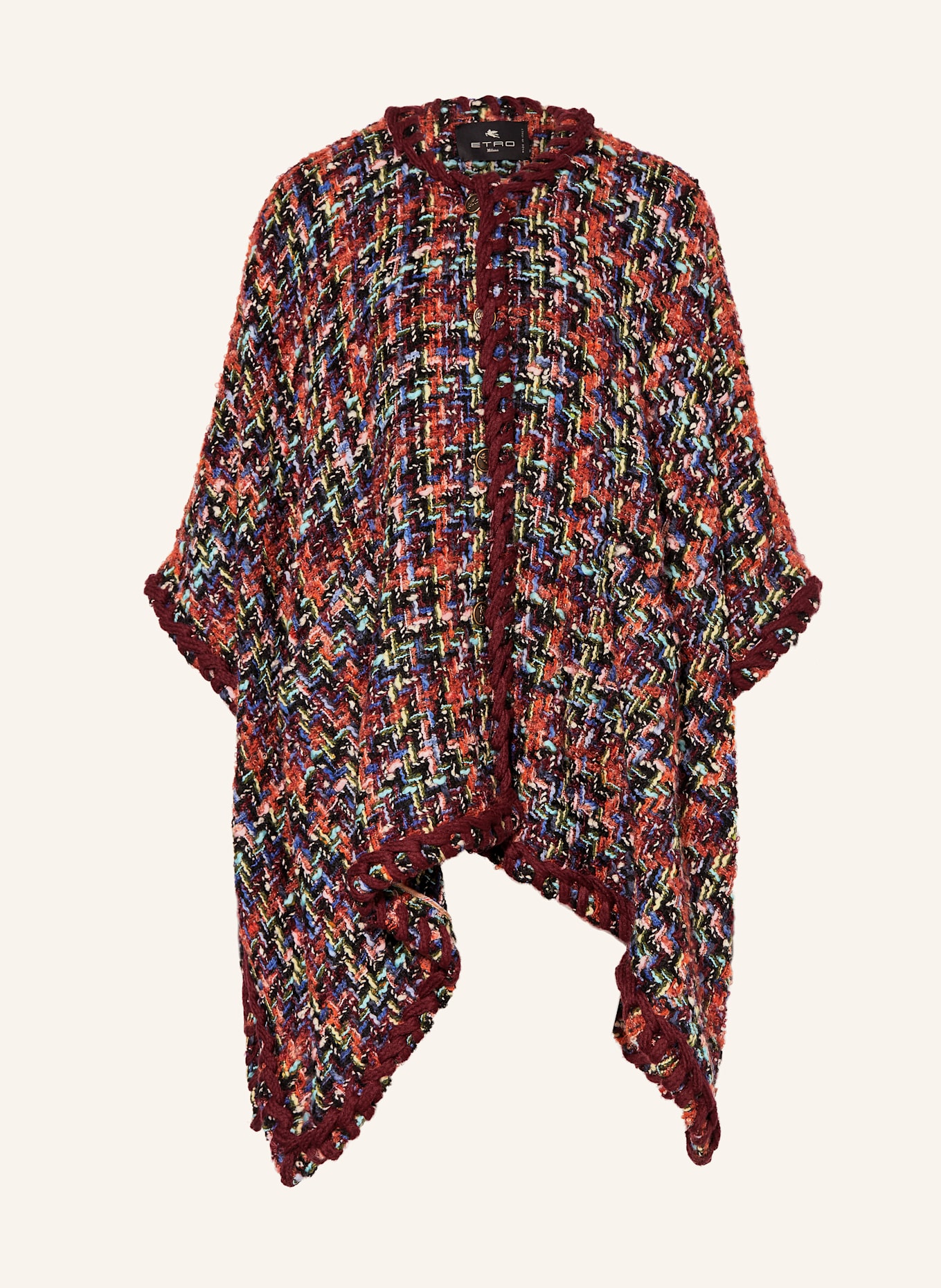 ETRO Peleryna tweedowa z błyszczącą przędzą: CIEMNOCZERWONY / POMARAŃCZOWY / NIEBIESKI
