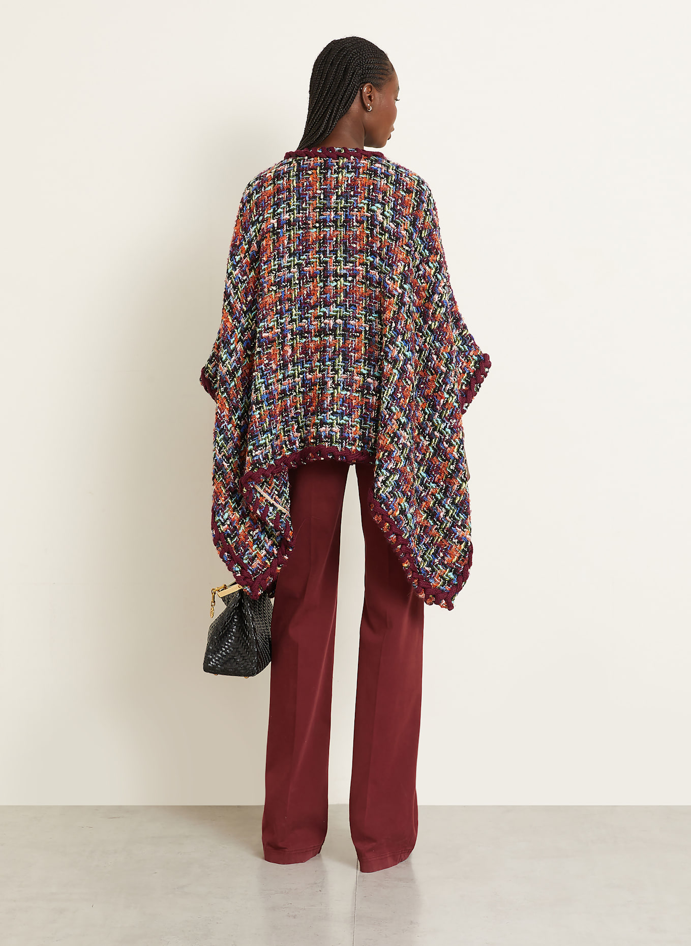 ETRO Peleryna tweedowa z błyszczącą przędzą: CIEMNOCZERWONY / POMARAŃCZOWY / NIEBIESKI