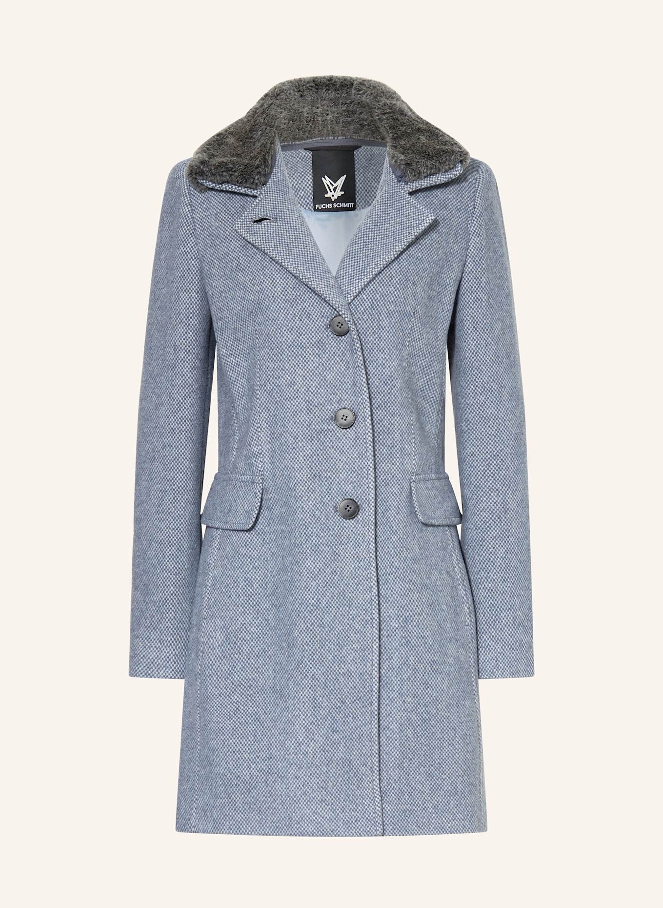 FUCHS SCHMITT Wollmantel mit abnehmbarem Kunstfell: DUNKELBLAU