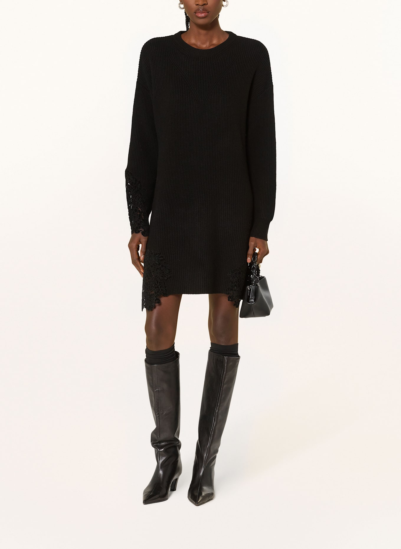 PINKO Strickkleid VALLEDAOSTA mit Spitze: SCHWARZ