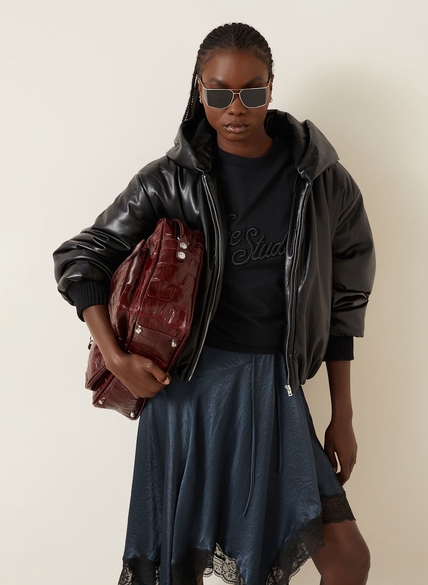 Acne Studios Blouson in Lederoptik: SCHWARZ