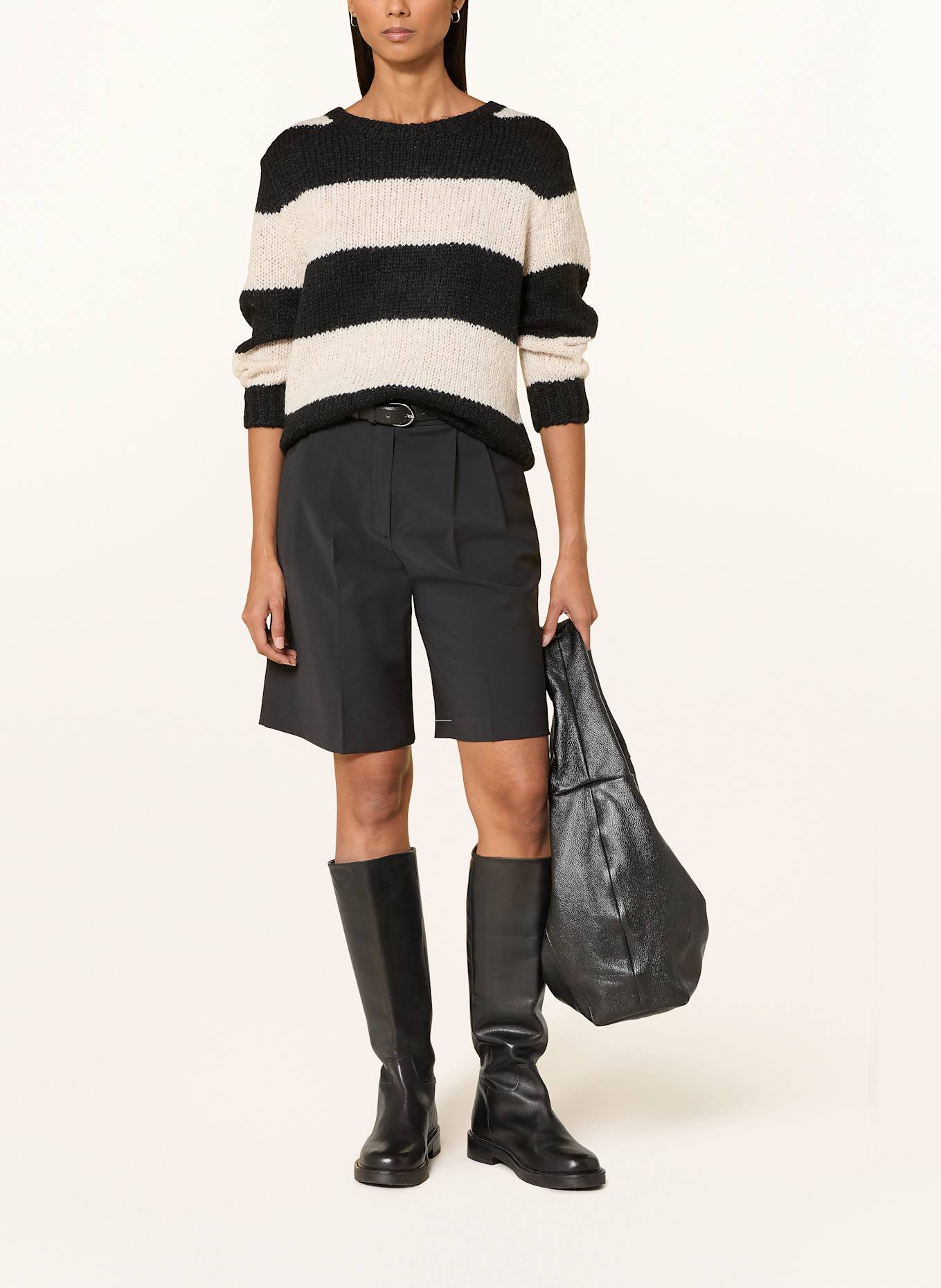 oui Pullover mit 3/4-Arm: SCHWARZ / CREME