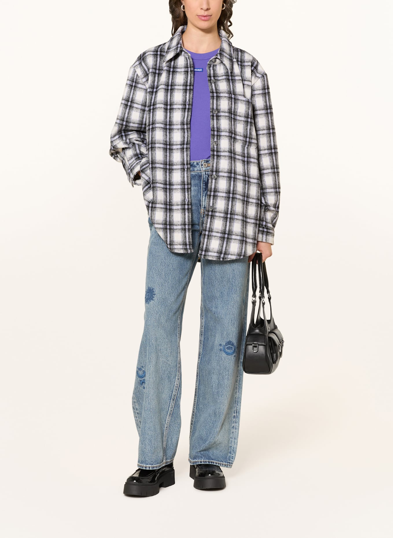 HUGO Overshirt ECRISTY: WEISS / SCHWARZ / HELLLILA