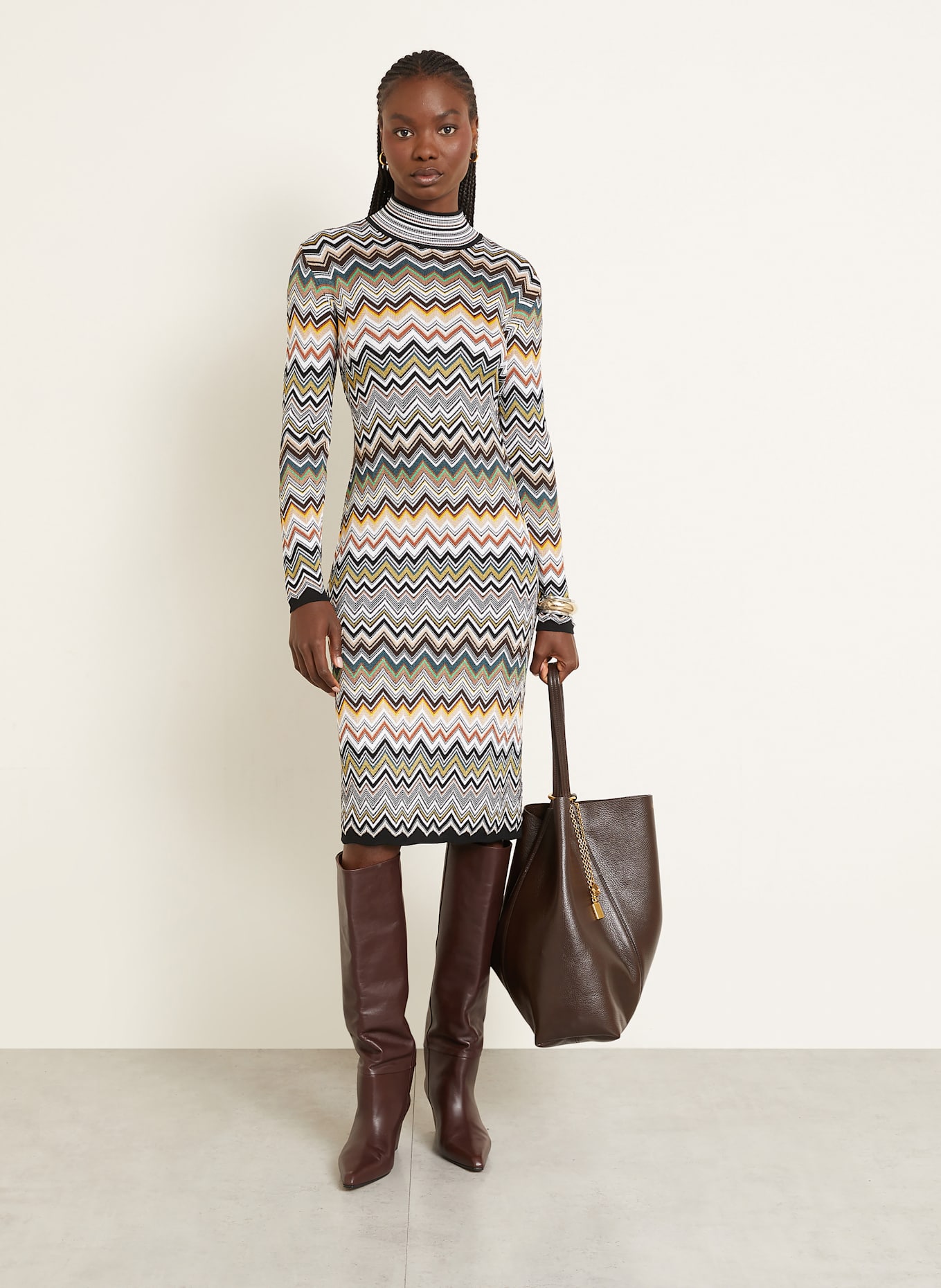 MISSONI Knit dress: BLACK / WHITE / YELLOW