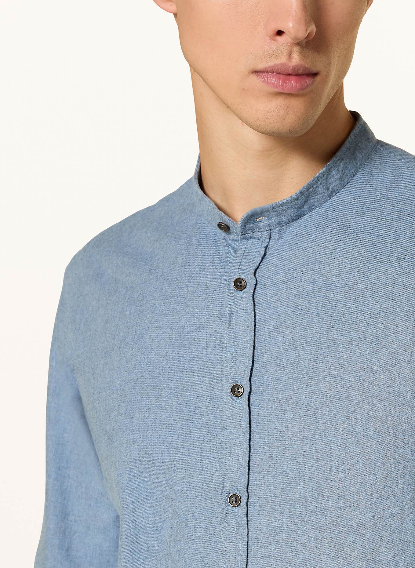 Q1 Manufaktur Hemd Regular Fit mit Stehkragen: BLAUGRAU