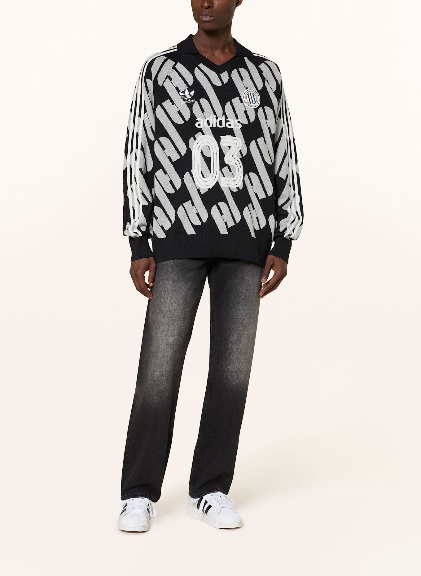 adidas Originals Knitted polo shirt ADICOLOR BLOKECORE UNISEX: BLACK / LIGHT GRAY / WHITE