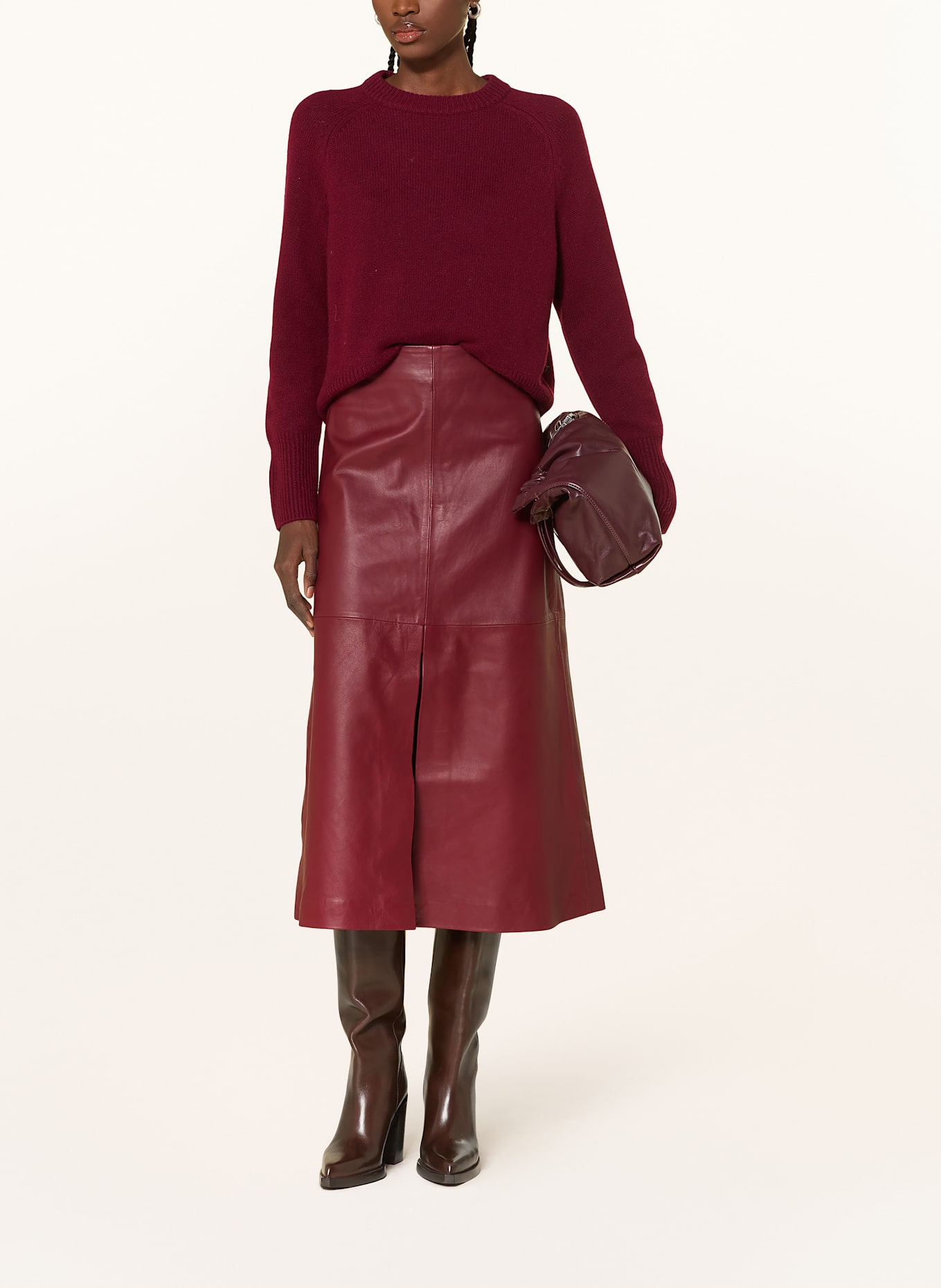 InWear Jupe en cuir BRODIAIW: ROUGE FONCÉ