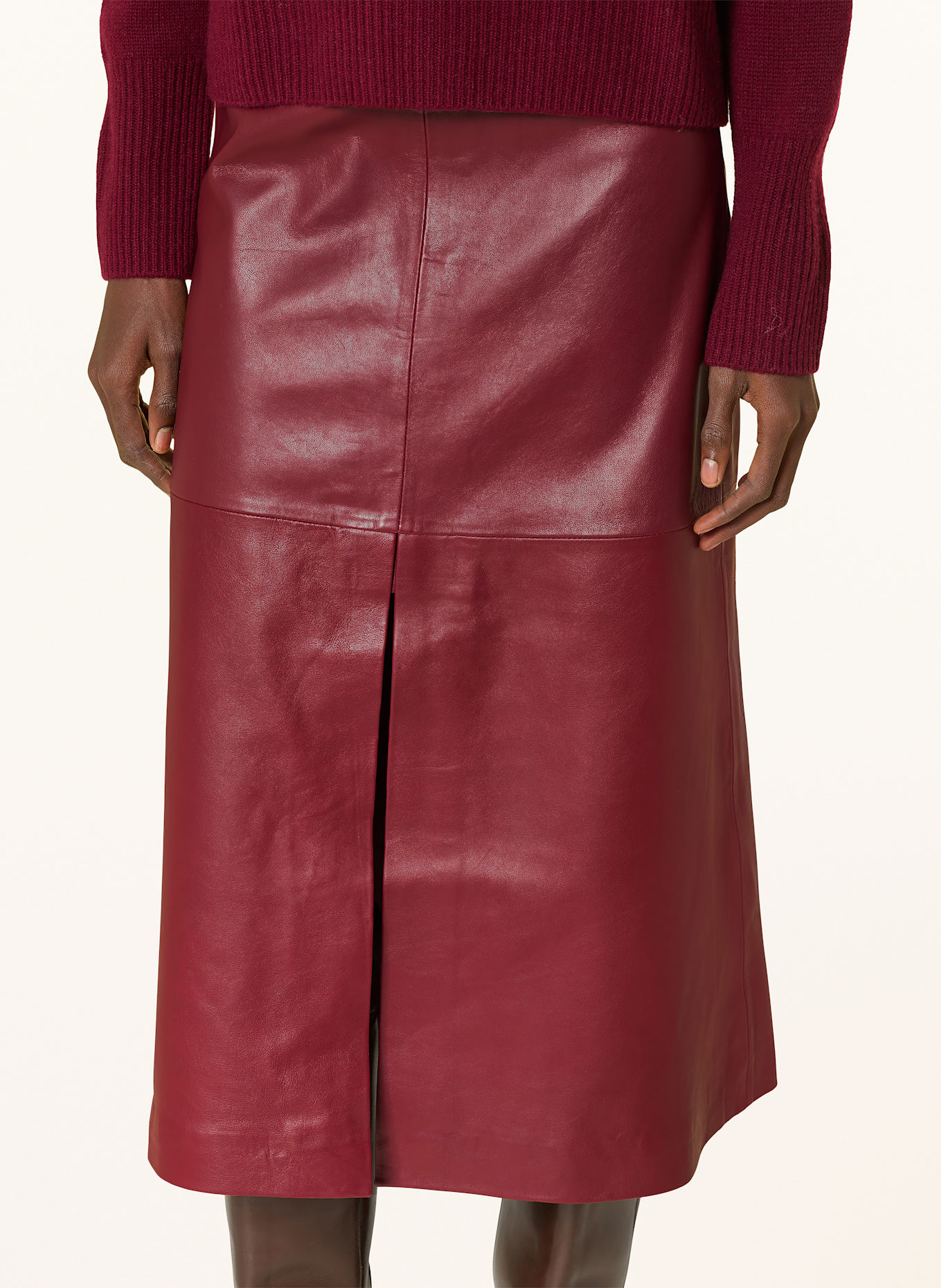 InWear Jupe en cuir BRODIAIW: ROUGE FONCÉ