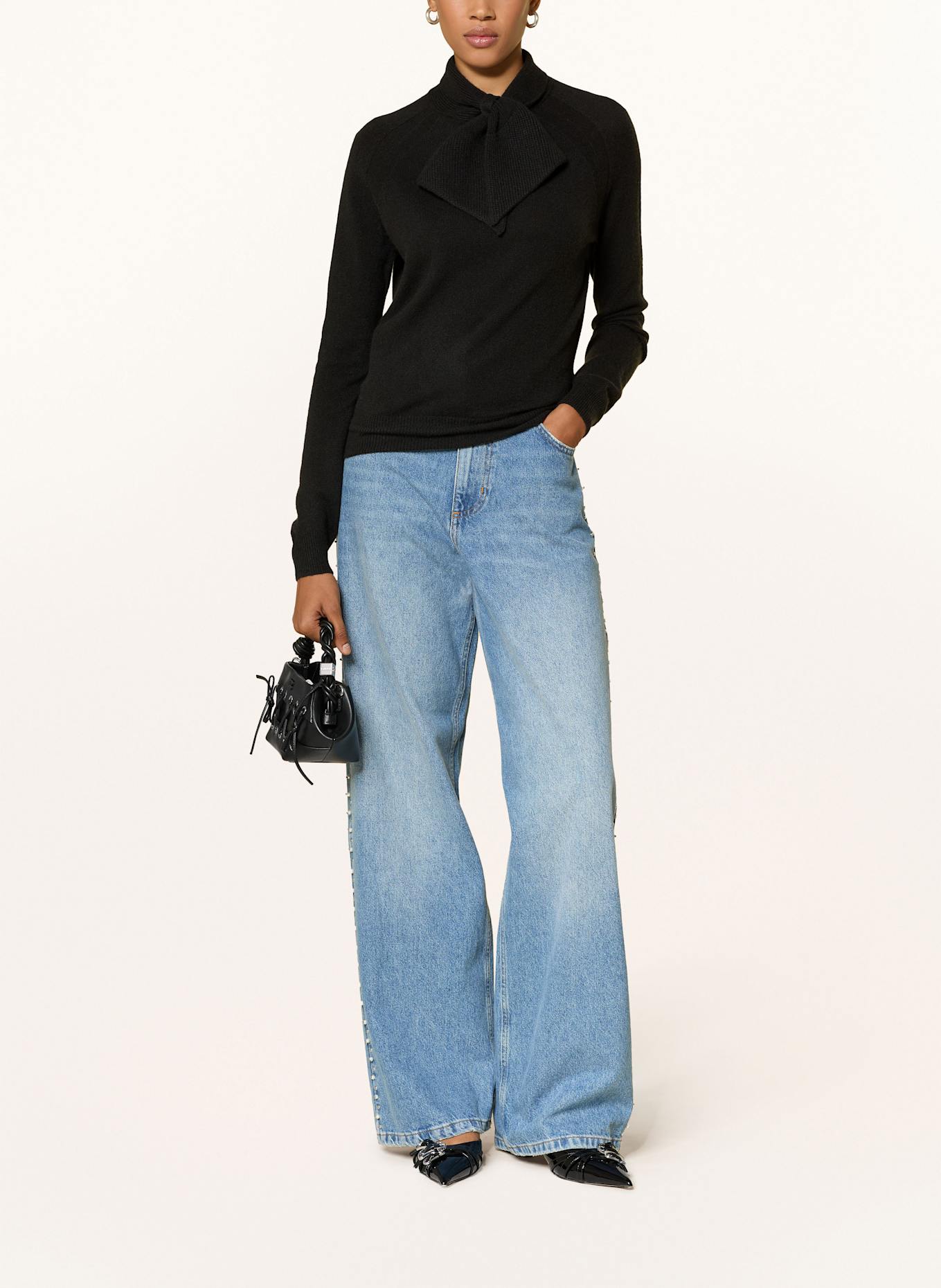 ESSENTIEL ANTWERP Pull en cachemire INVITED avec col lavallière: NOIR