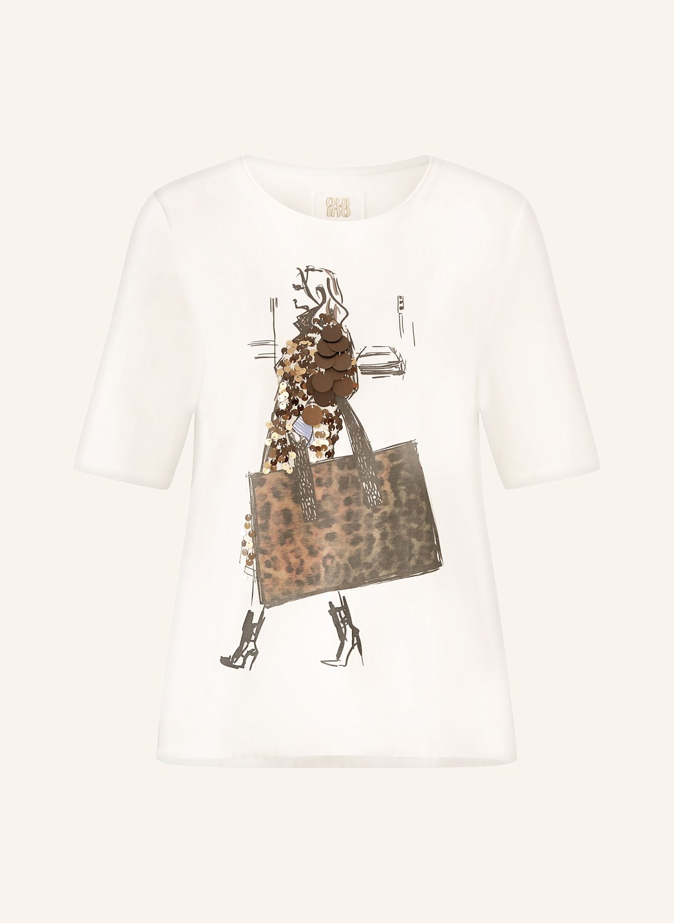 oui T-Shirt mit Pailletten: ECRU