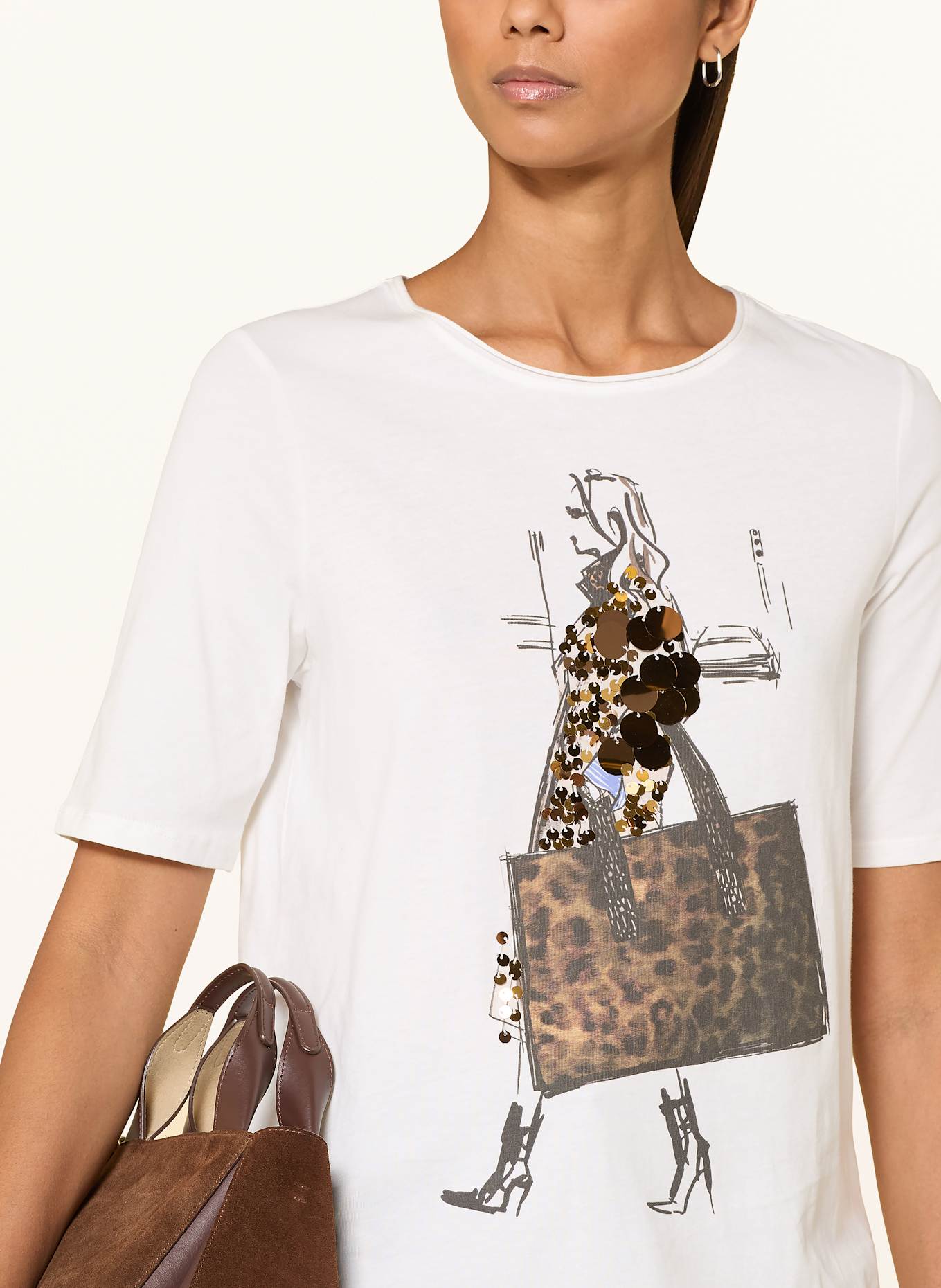 oui T-Shirt mit Pailletten: ECRU