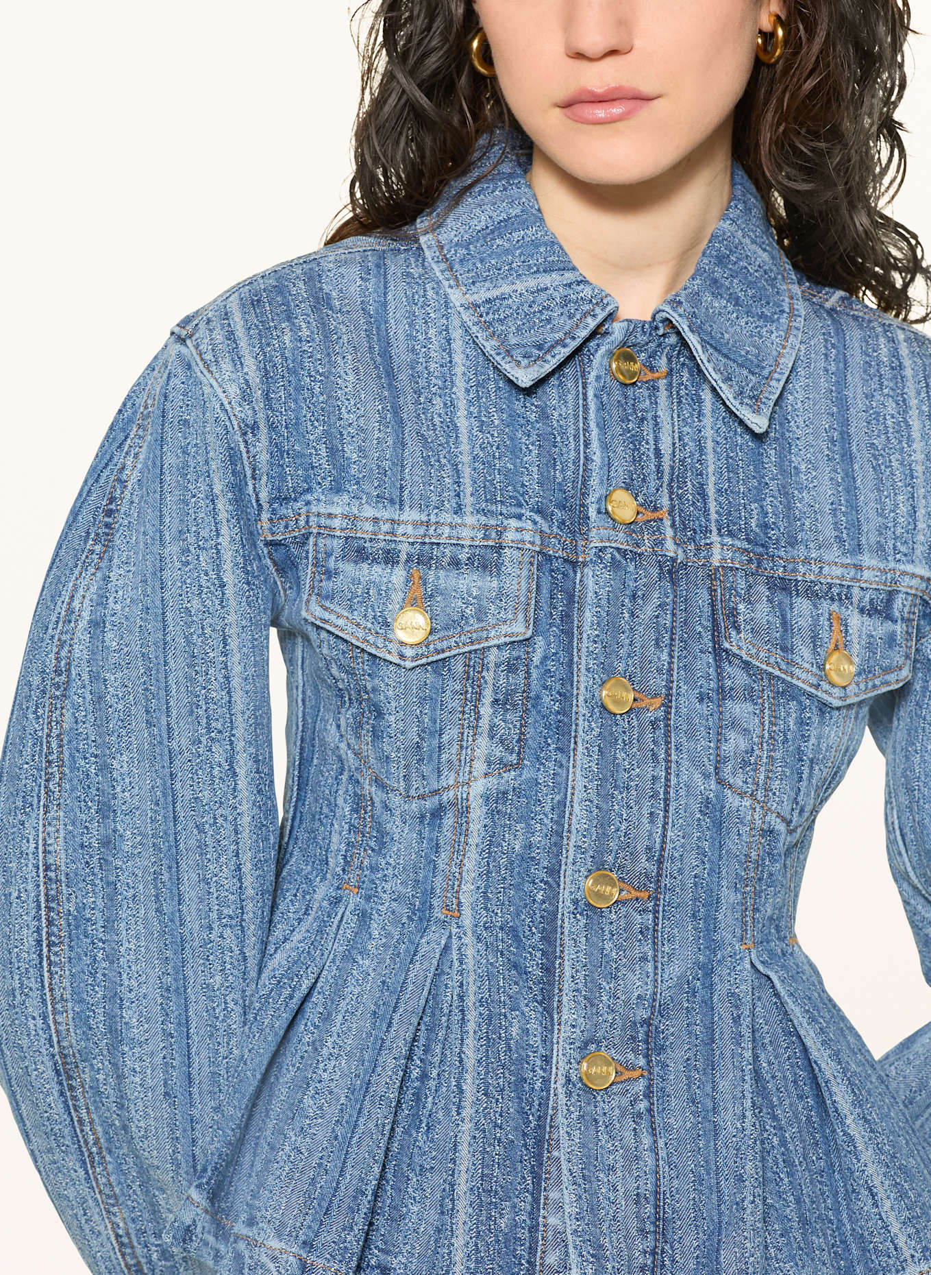 GANNI Jeansjacke: 566 MID BLUE STONE