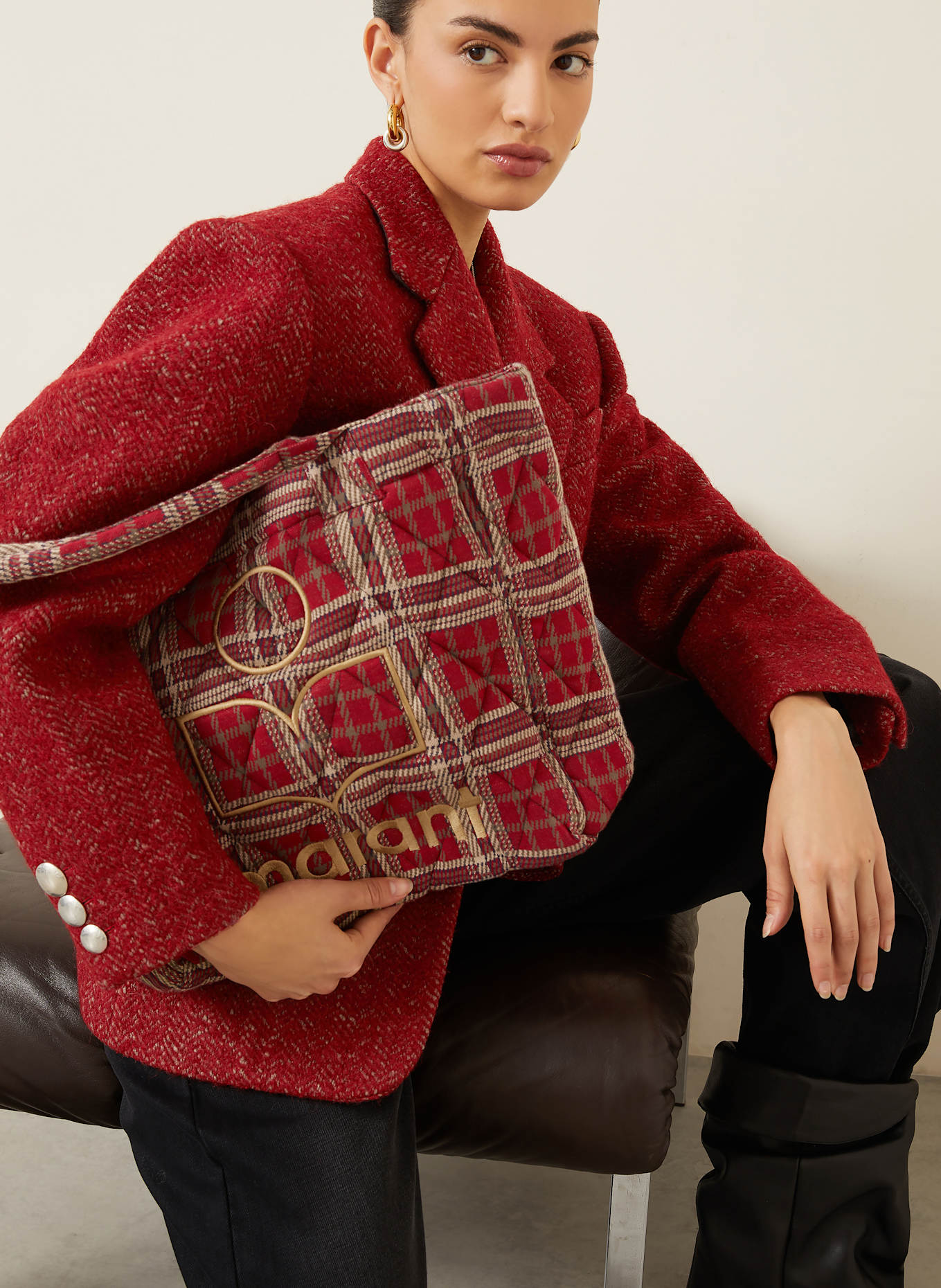 ISABEL MARANT Torba shopper: CZERWONY / BEŻOWY / OLIWKOWY