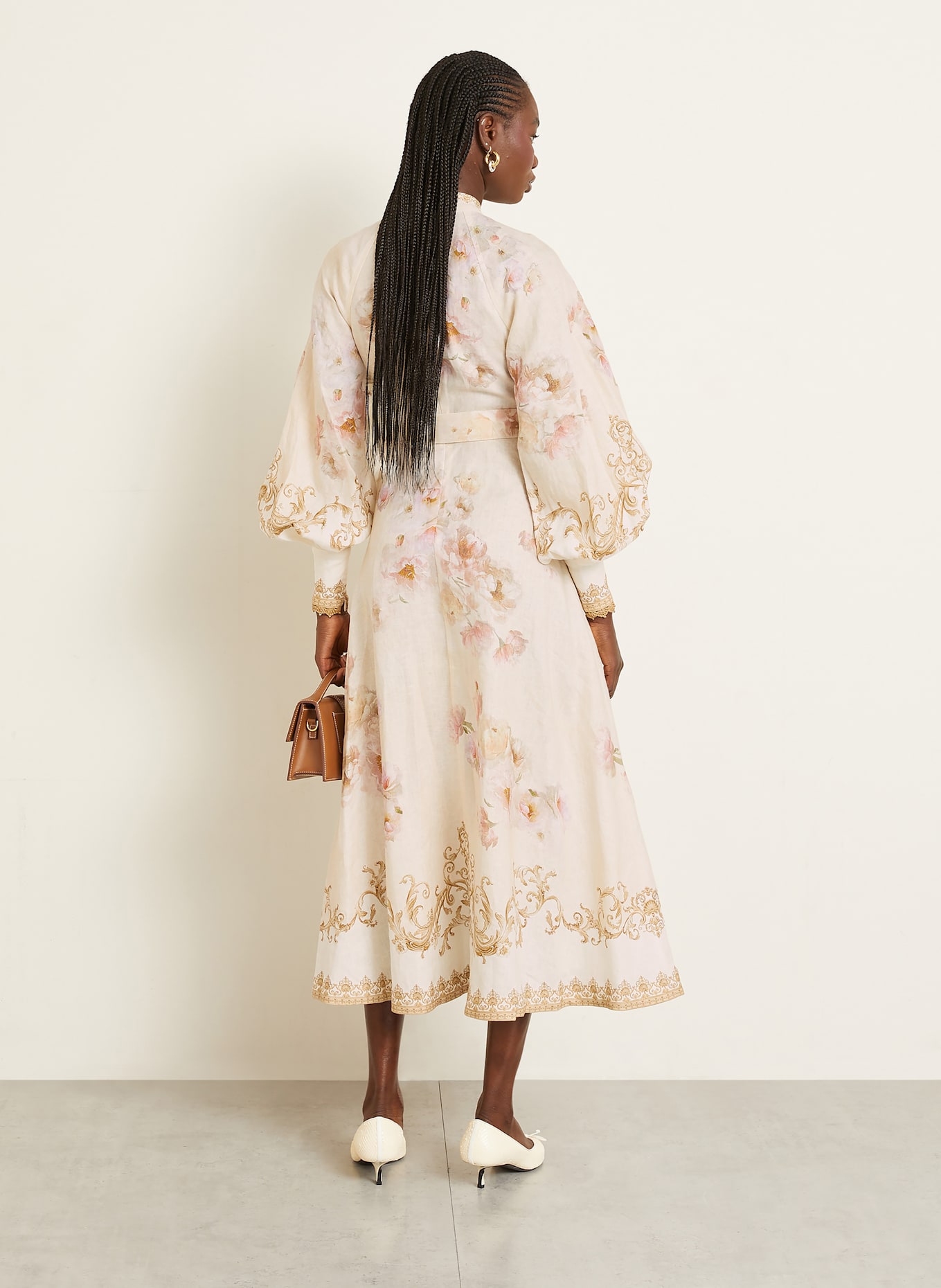 ZIMMERMANN Leinenkleid HYPNOTIC: CREME / HELLROSA / HELLBLAU